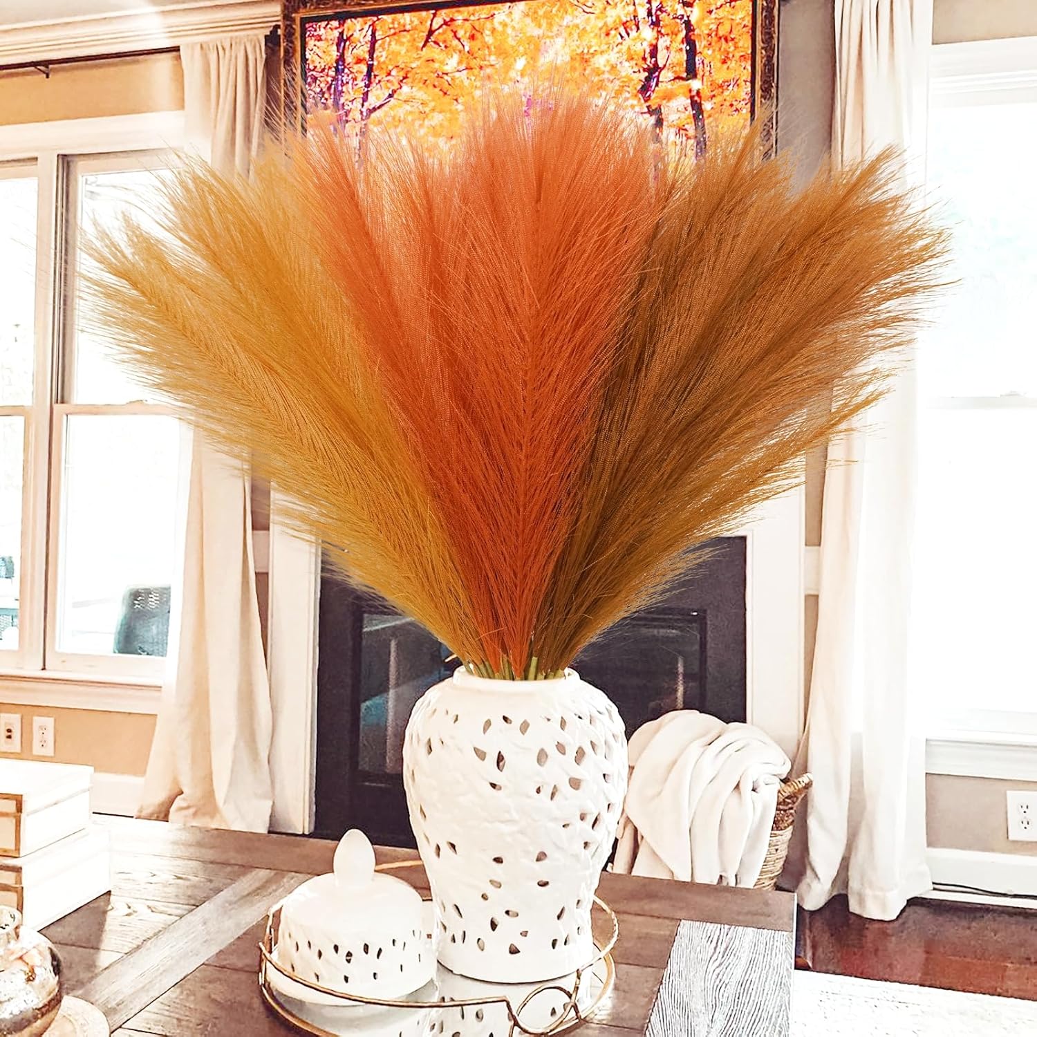 Agusbagli 30pcs Orange Pampas Grass Vase Filler