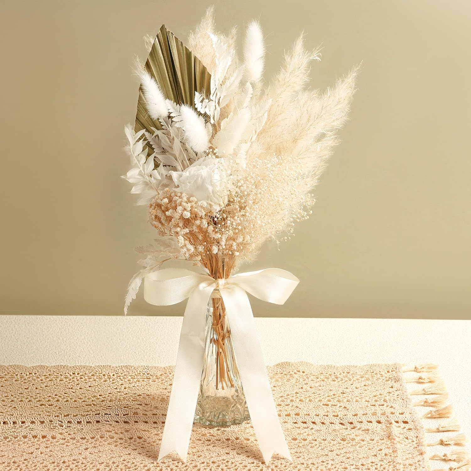 VAIPI Dried Flowers Bouquet with Vase Boho Decor
