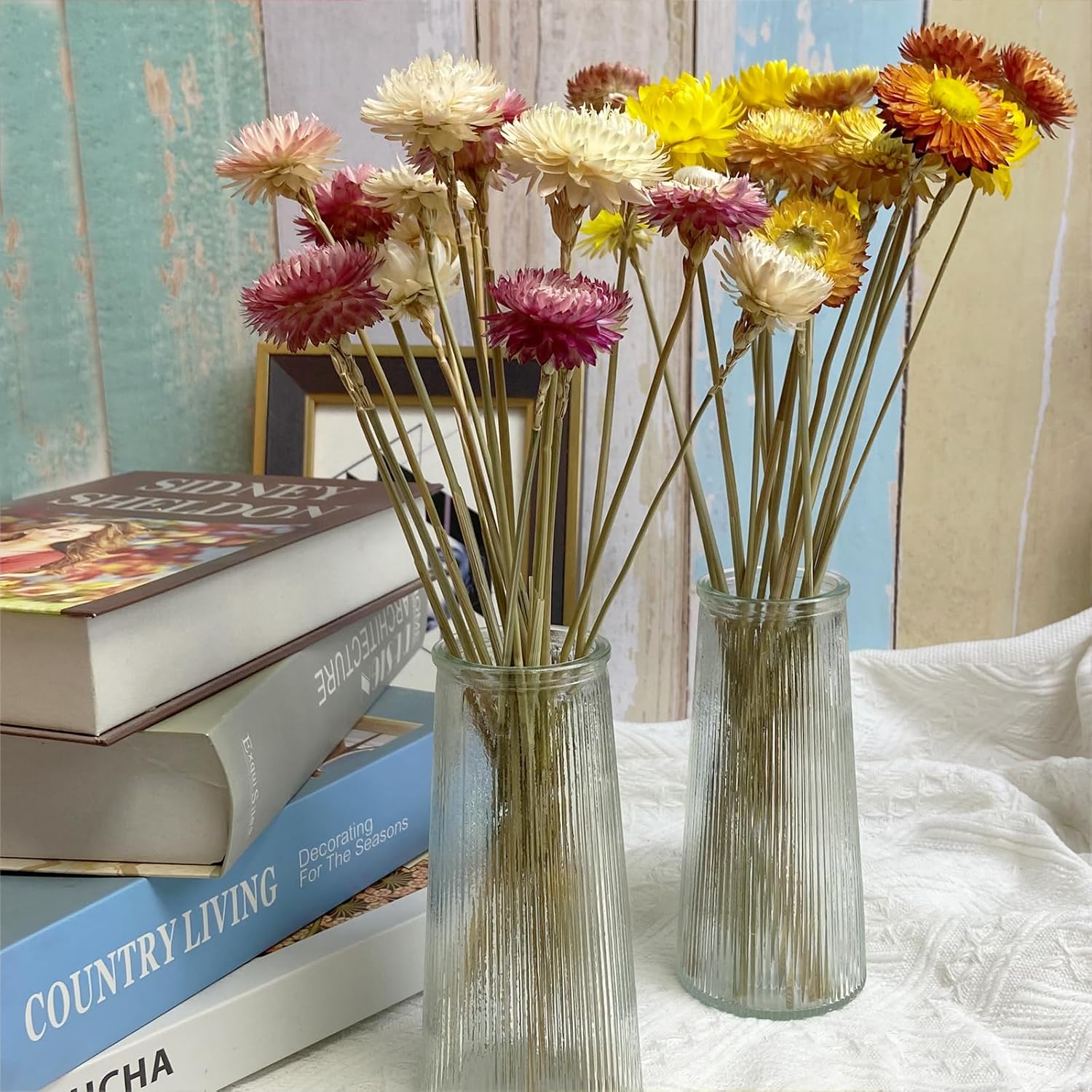 LBREVOGA Dried Flower Bouquets 16 Piece Pink White