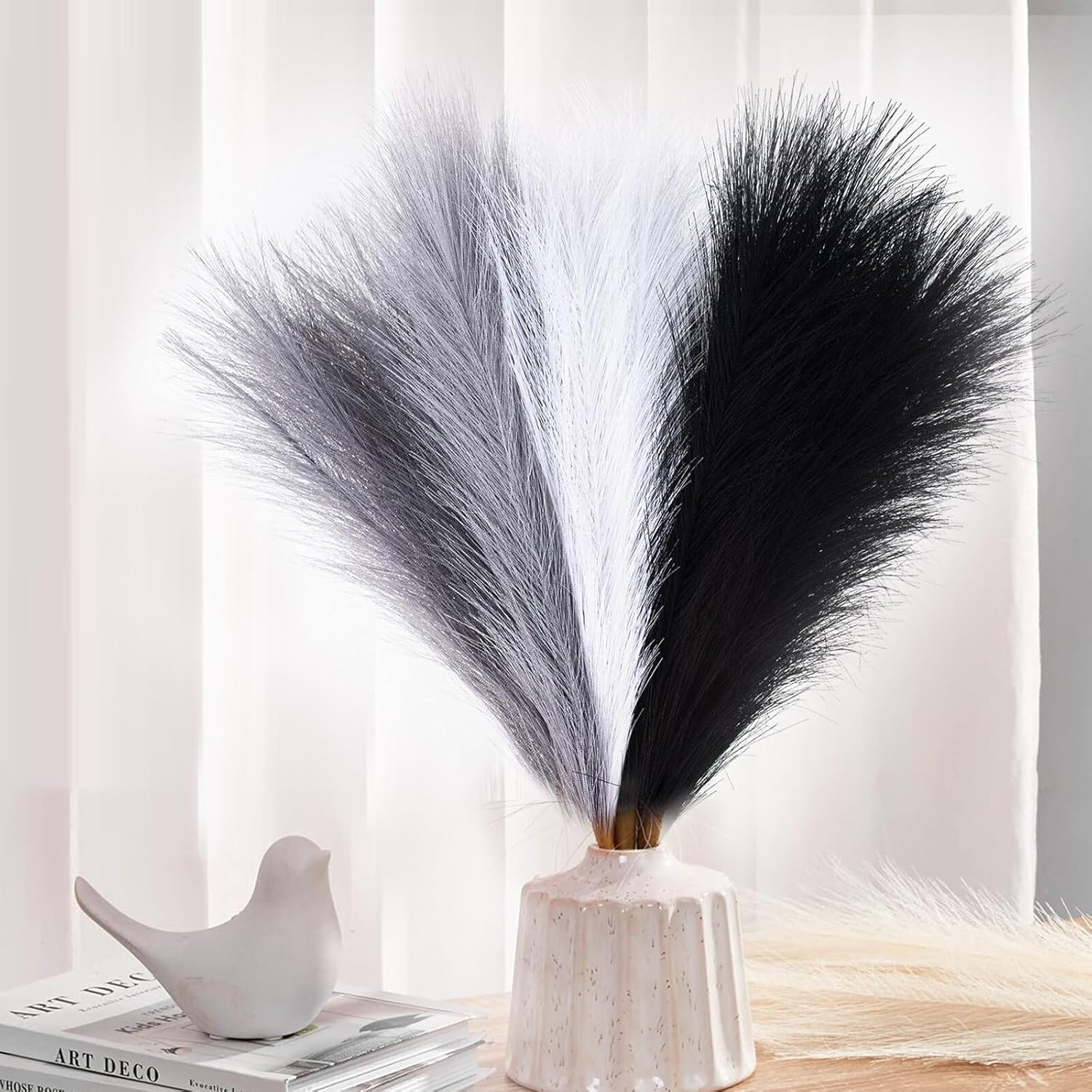 Moiitee 6 Pcs Pampas Grass Decor Black White Grey