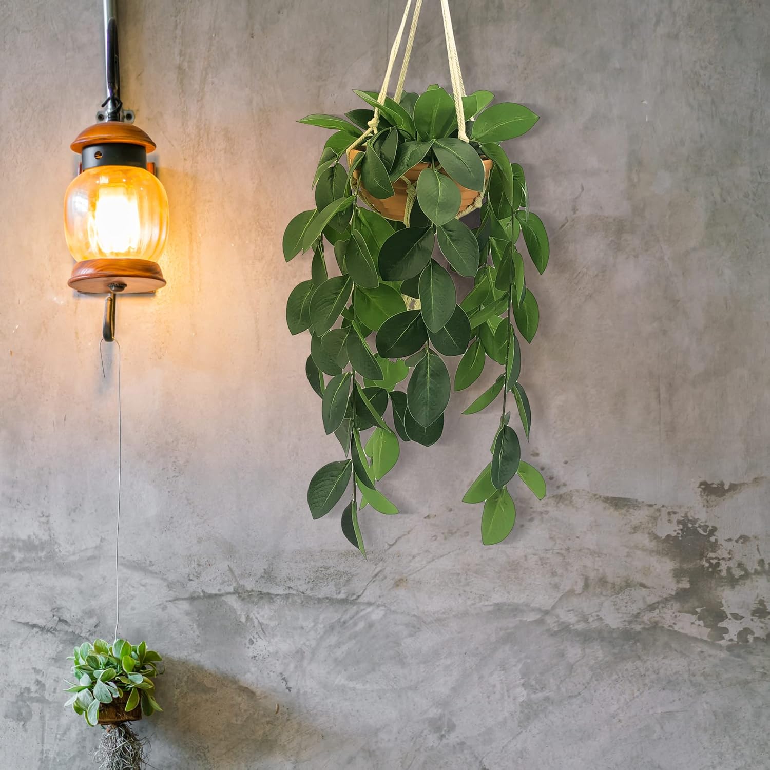 Hisow Artificial Hanging Plants with Clay Pot and Hook
