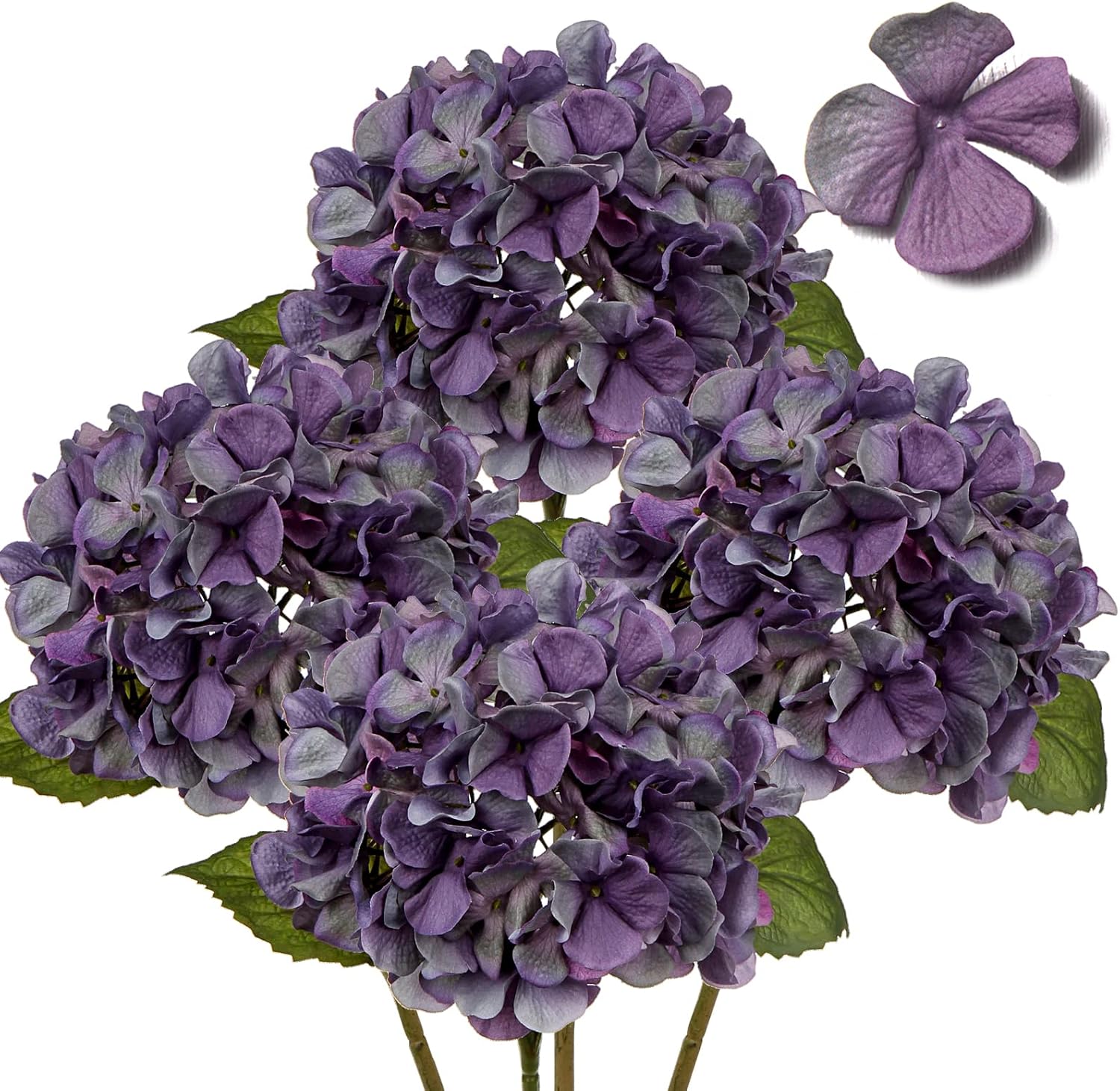 DILATATA 4 Pcs Purple Dried Touch Hydrangea Artificial Flowers 17 Inch Tall
