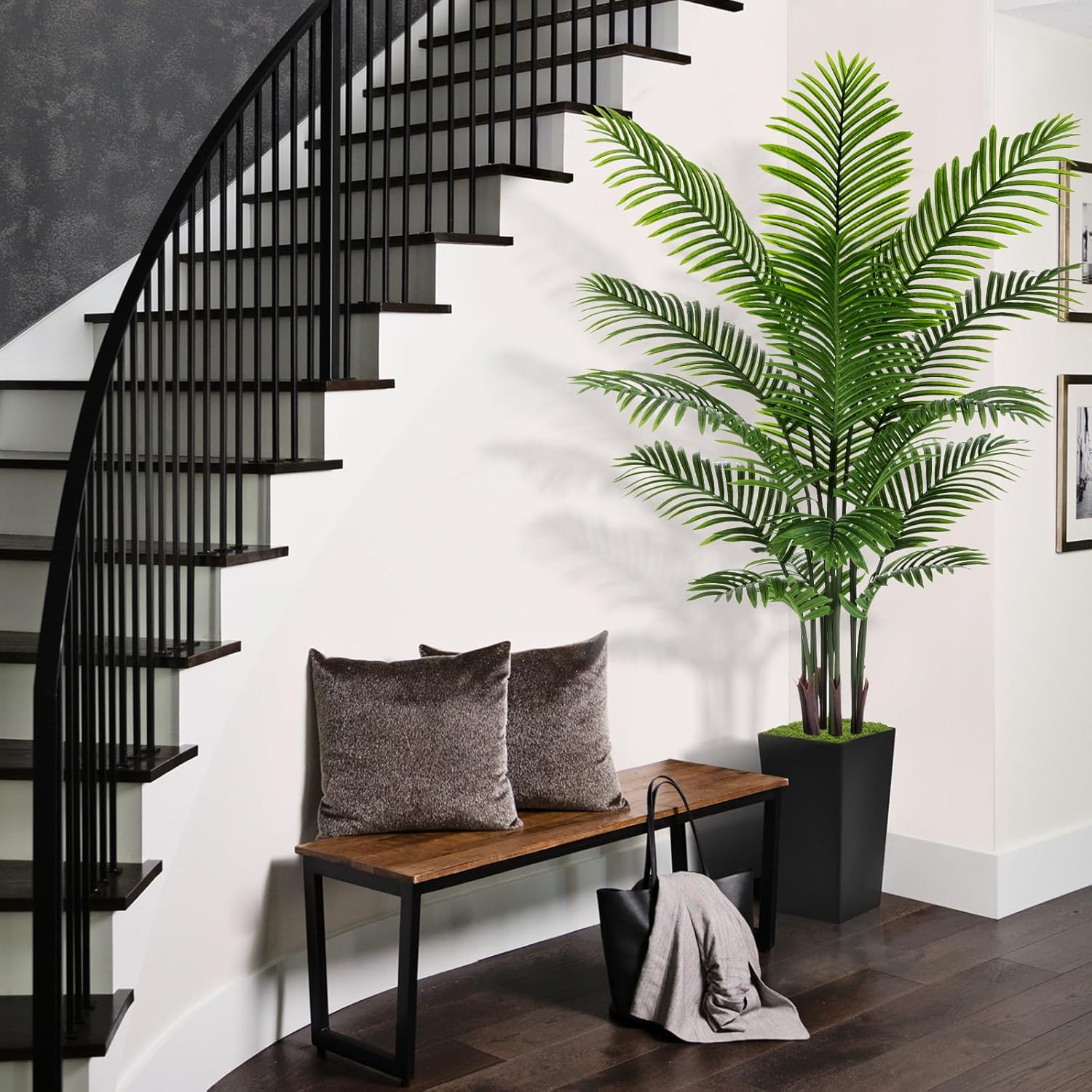 Artificial Palm Tree 6FT - Fake Tropical Areca Plant in Black Planter