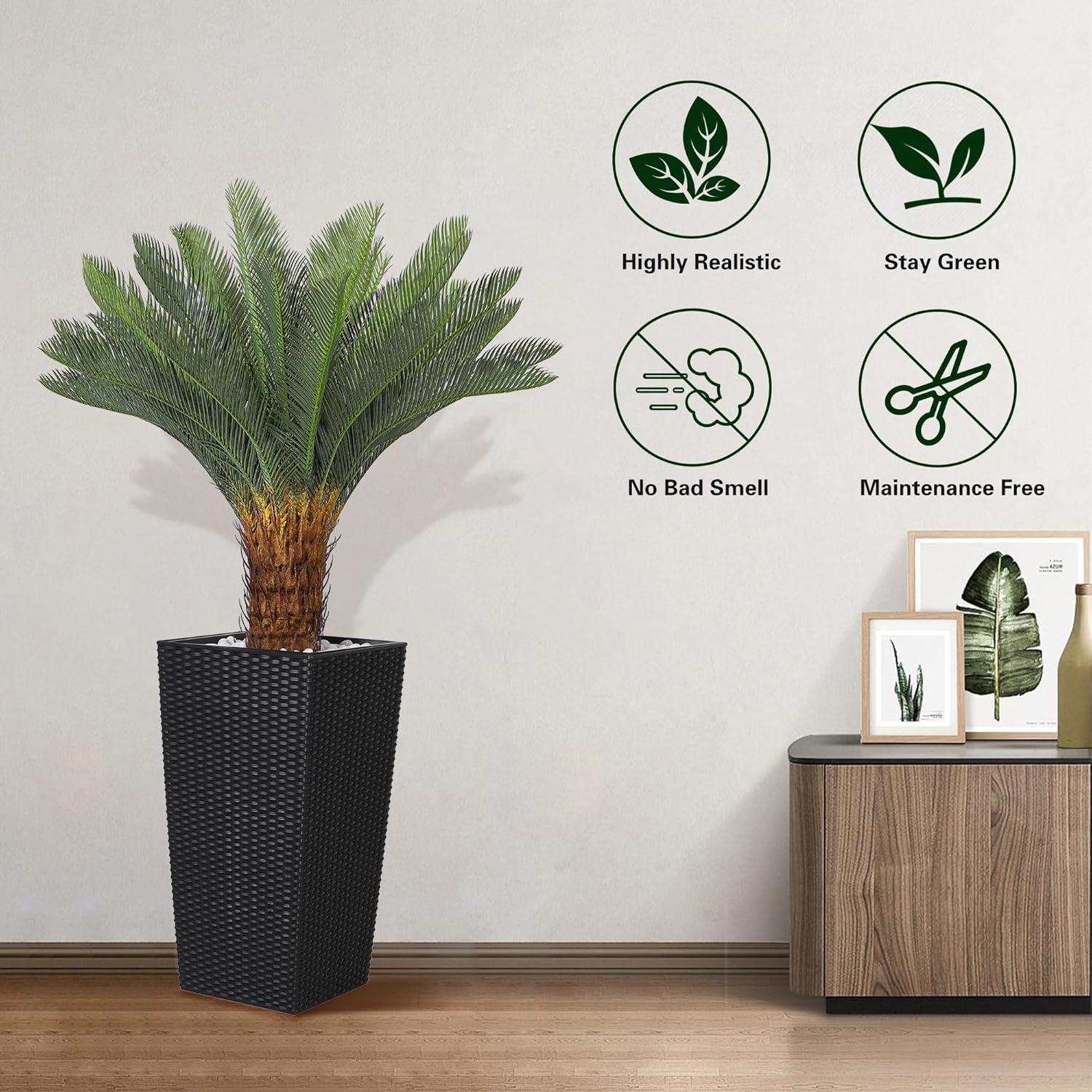 Jocoevol 4FT Artificial Cycas Tree with Planter and Decorative Rocks