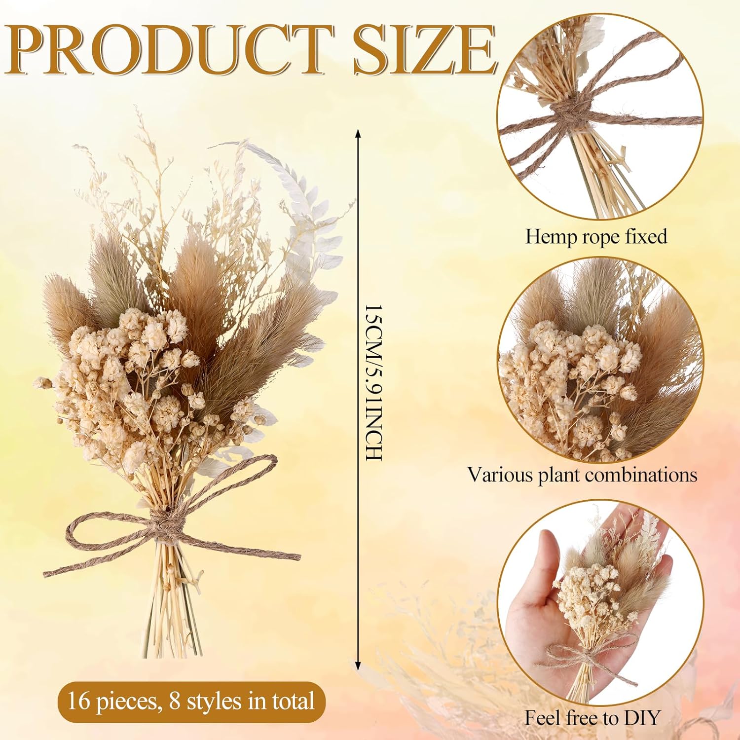 16Pcs Boho Dried Flower Bouquet Mini Decor Set