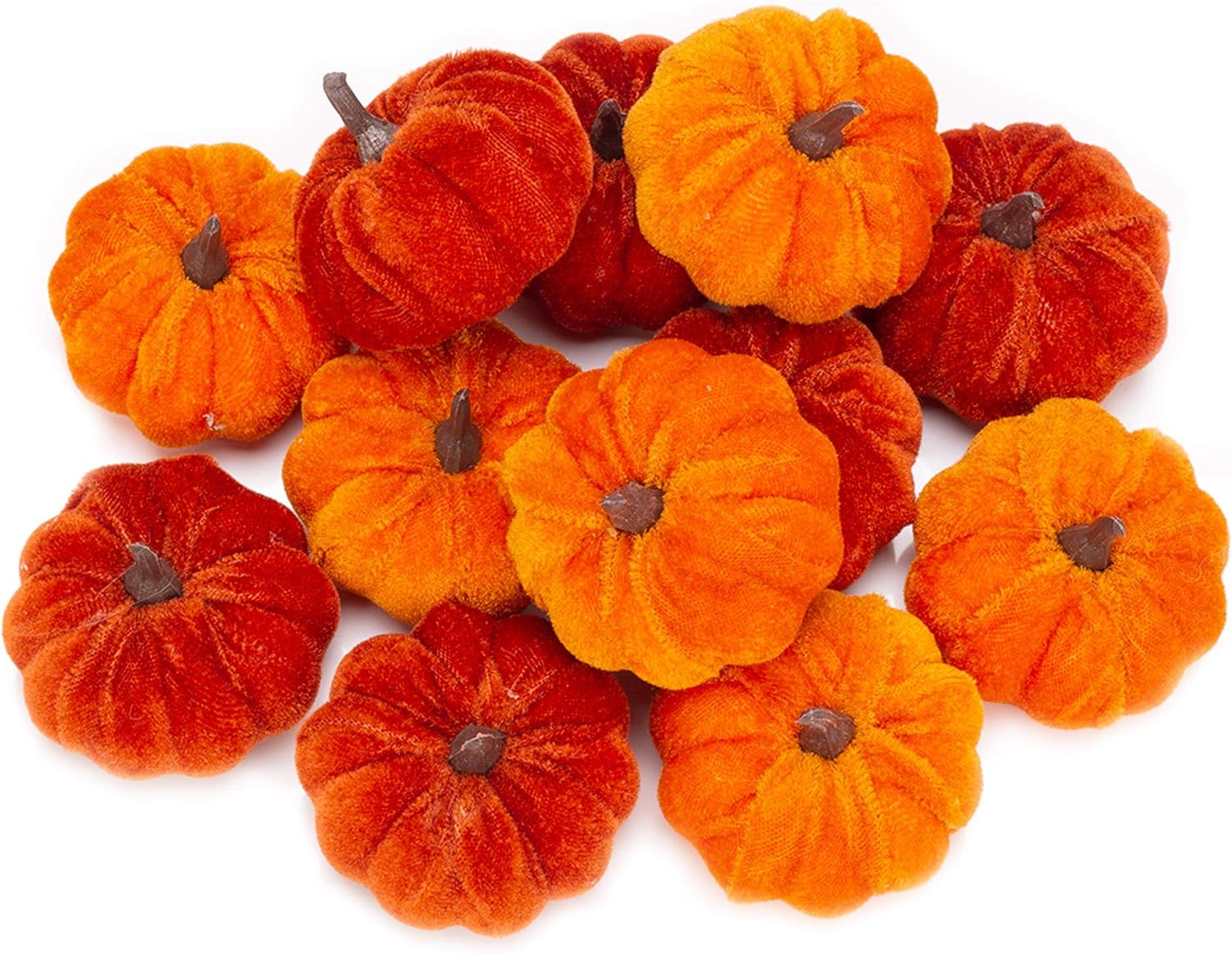 12 Pcs Artificial Orange Velvet Pumpkins Fall Decorations