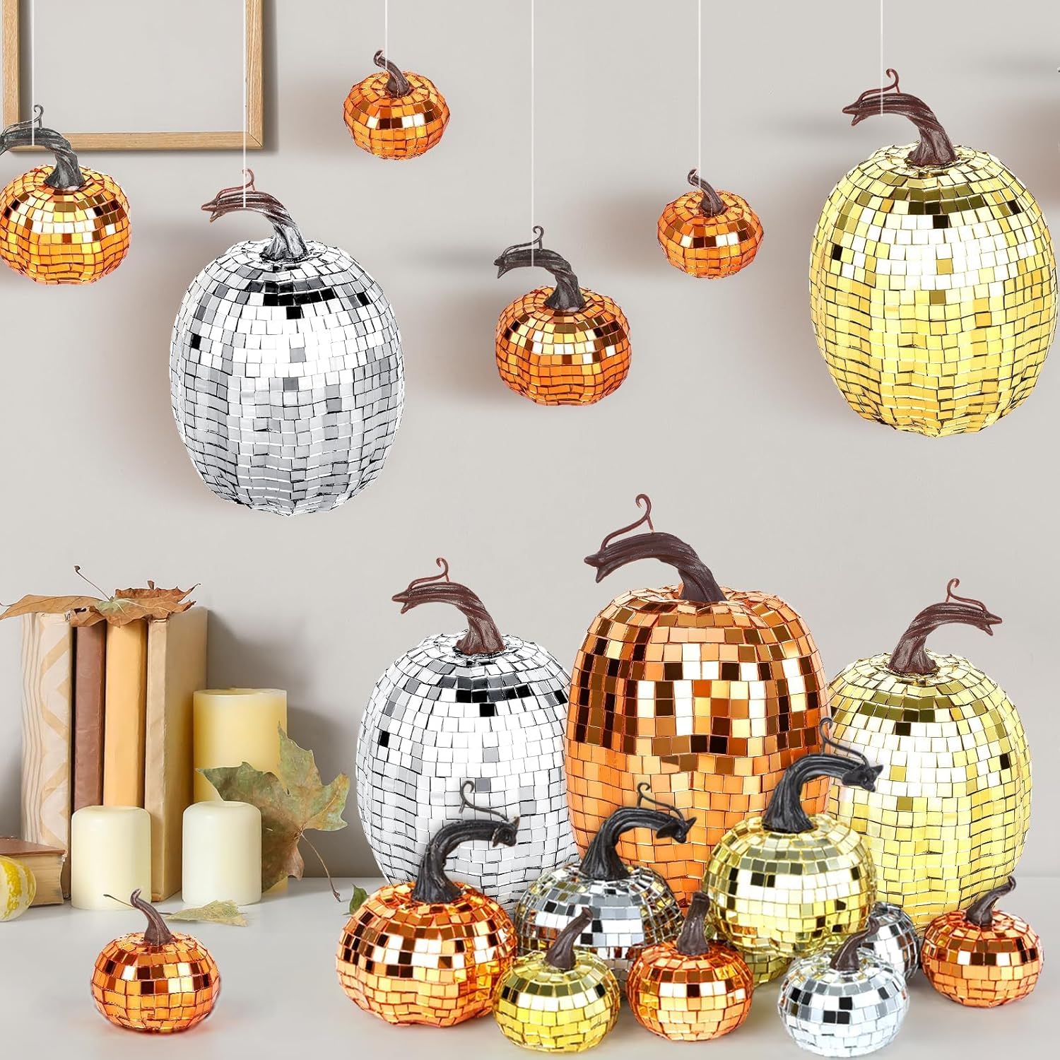 12 Pcs Artificial Disco Glitter Pumpkins Decor