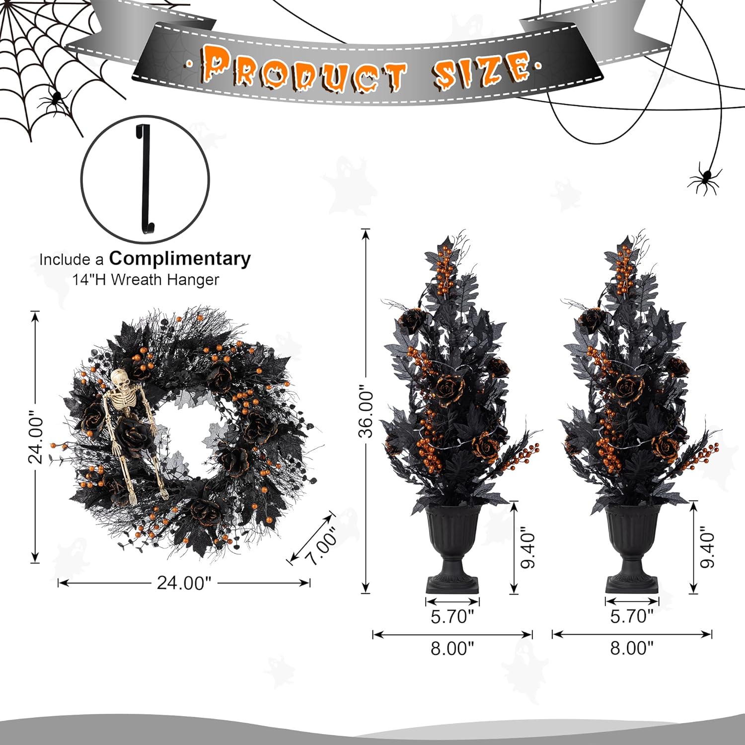 Glitzhome Set of 3 Halloween Decor Trees and Wreath