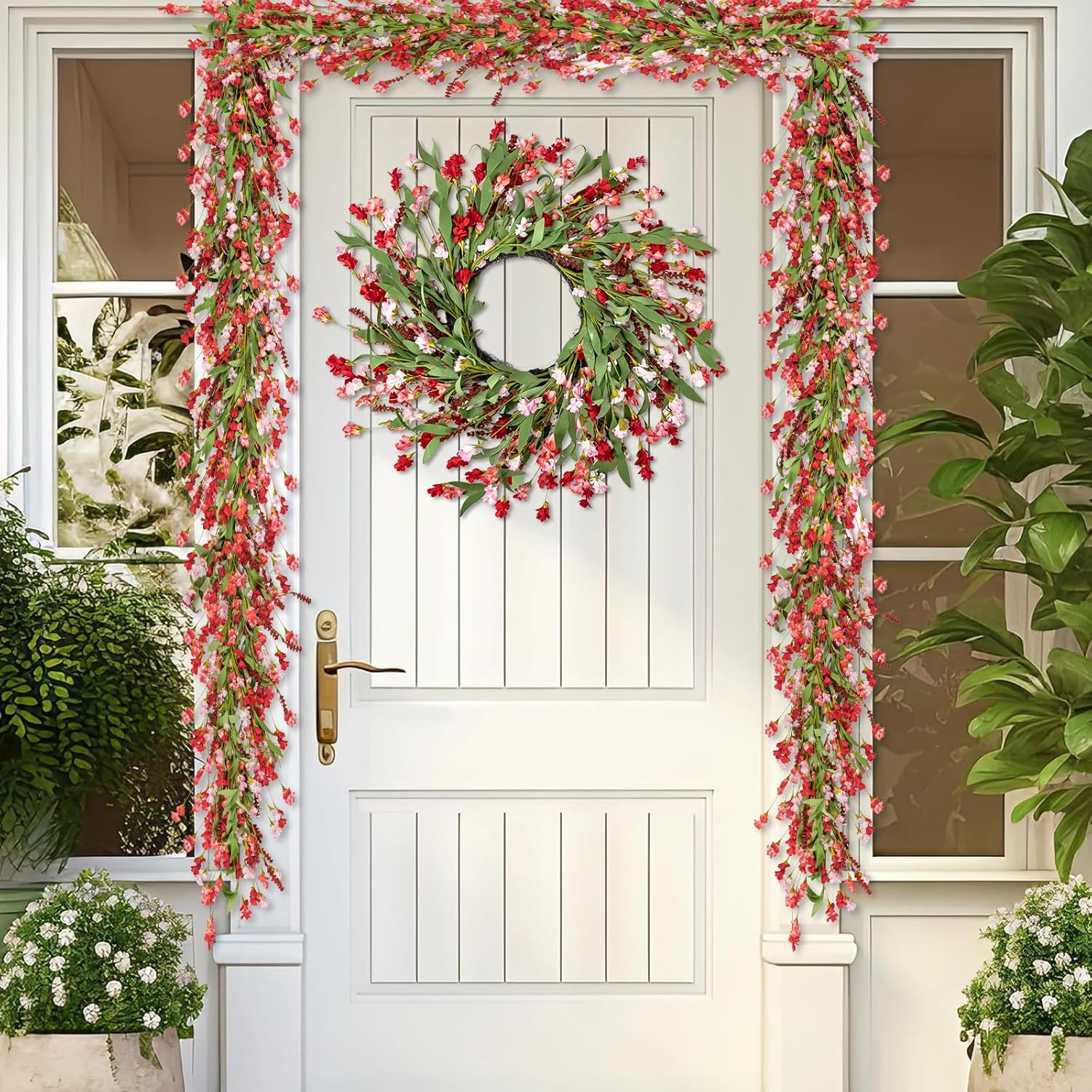 Red and Pink Spring Flower Garland Decor