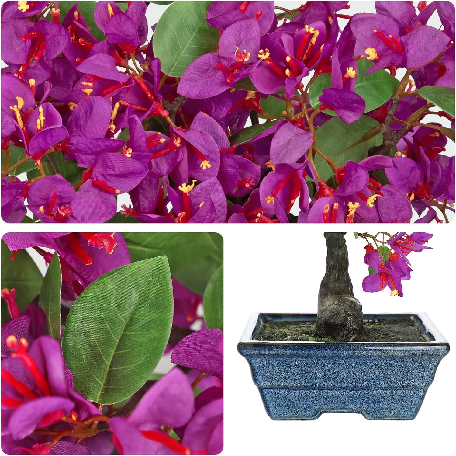 Briful Artificial Bougainvillea Tree in Blue Pot