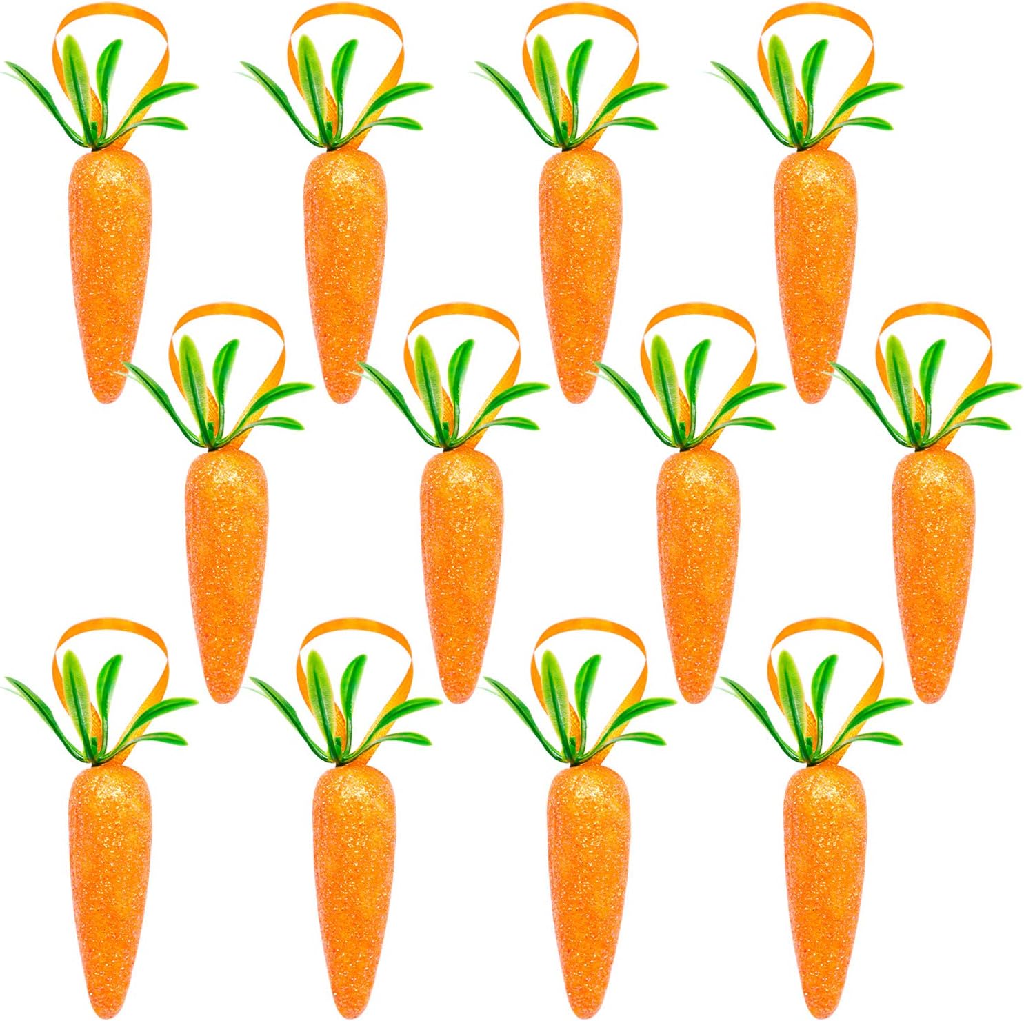 Easter Carrot Hanging Ornaments 12Pcs Glitter Artificial Carrots