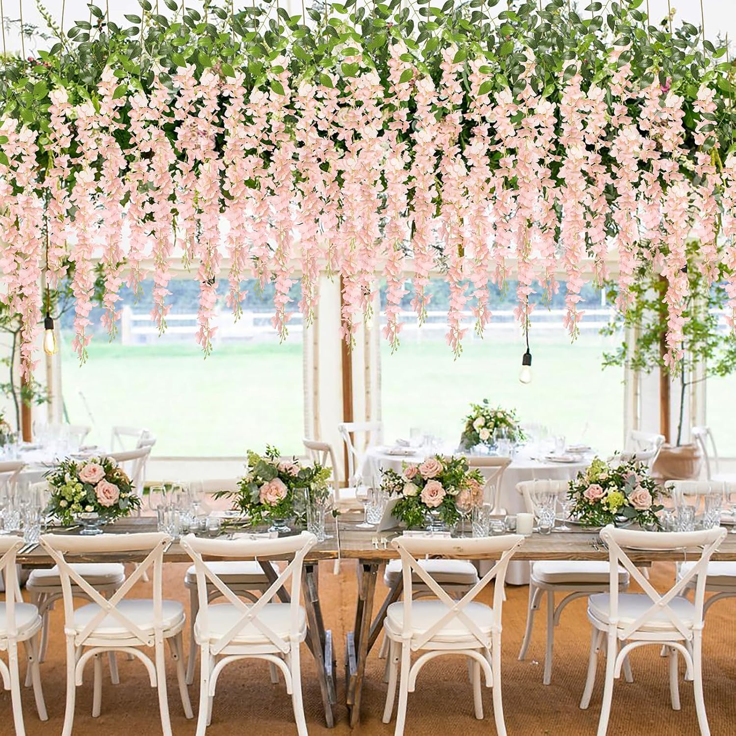 Pauwer Wisteria Hanging Flowers 24 Pack Blush Pink