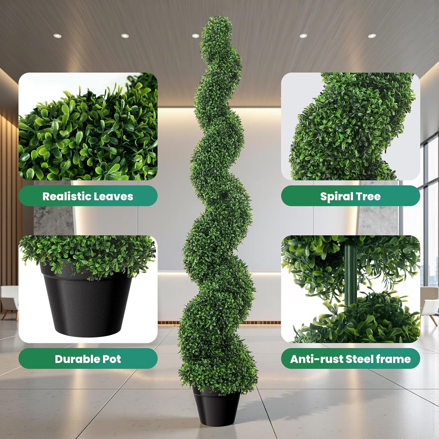 5 Ft Artificial Boxwood Spiral Topiary Tree