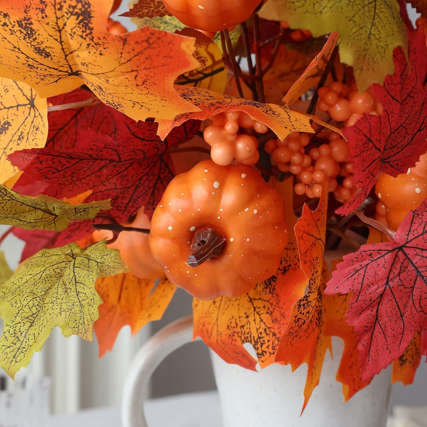 Mizii Autumn Decorations 6Pcs Maple Leaf Pumpkin Branch