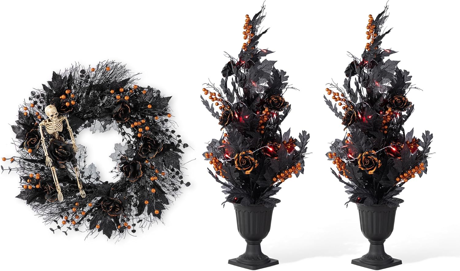 Glitzhome Set of 3 Halloween Decor Trees and Wreath