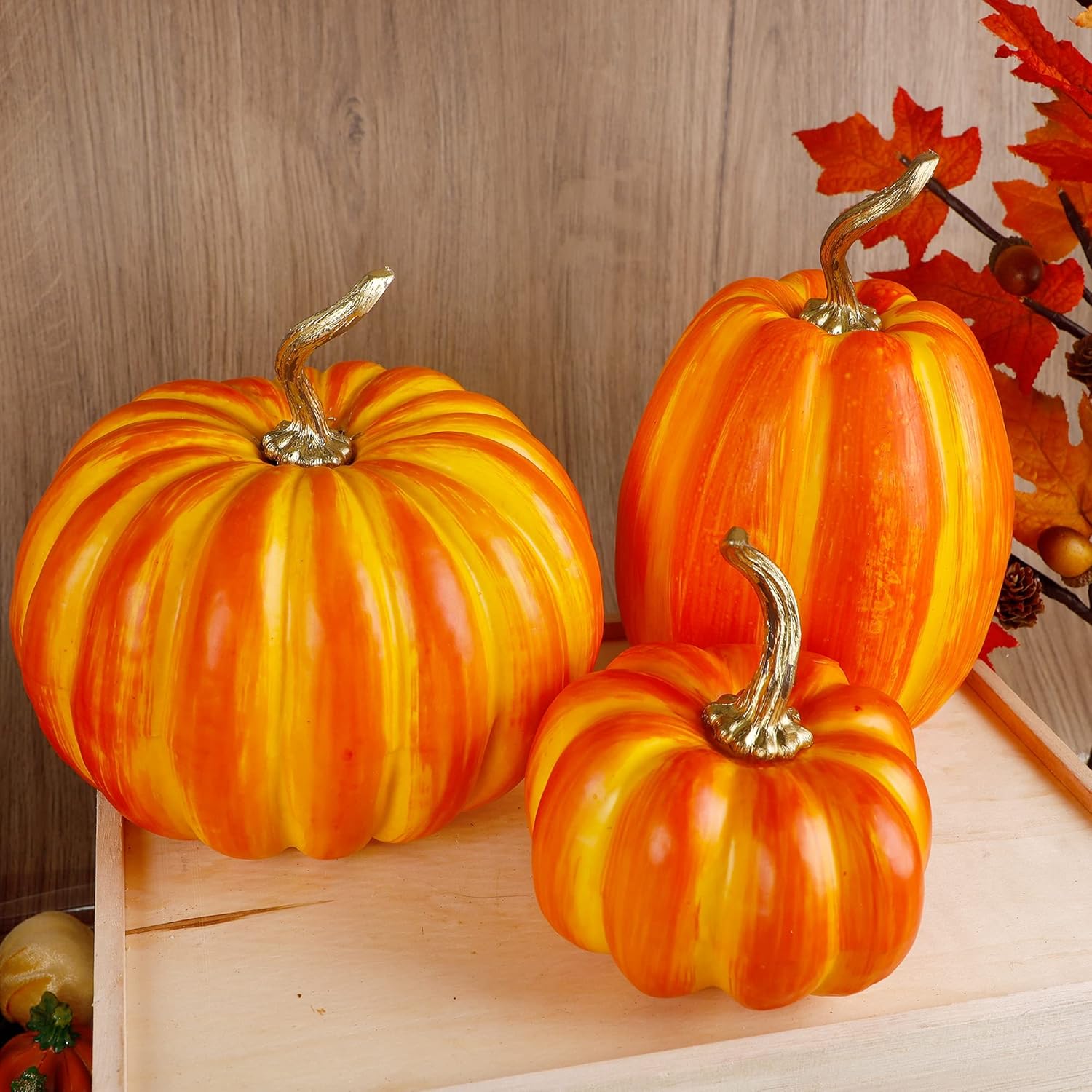 Winemana 3 Pcs Artificial Pumpkins Fall Decorations