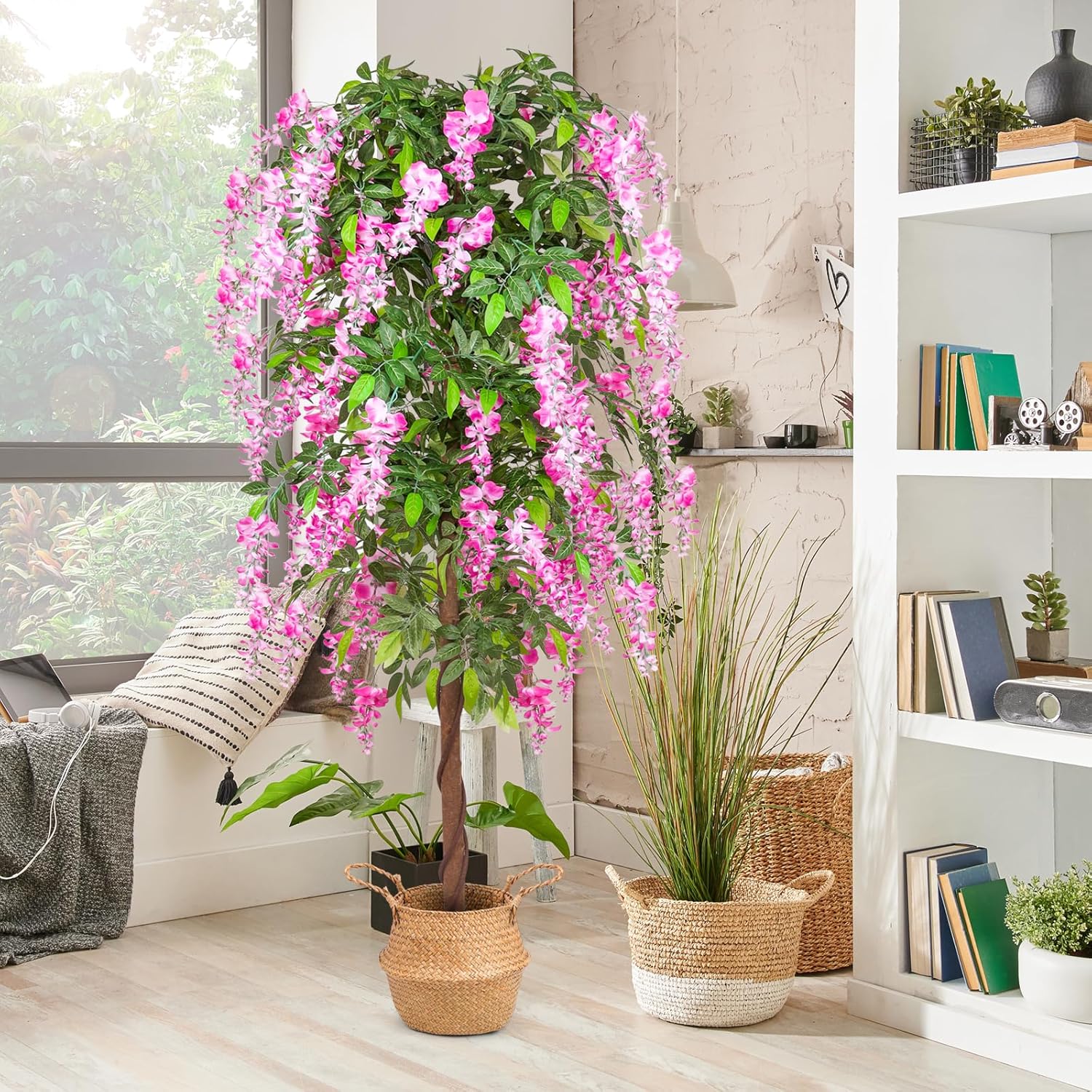 6ft Artificial Wisteria Tree with Seagrass Basket