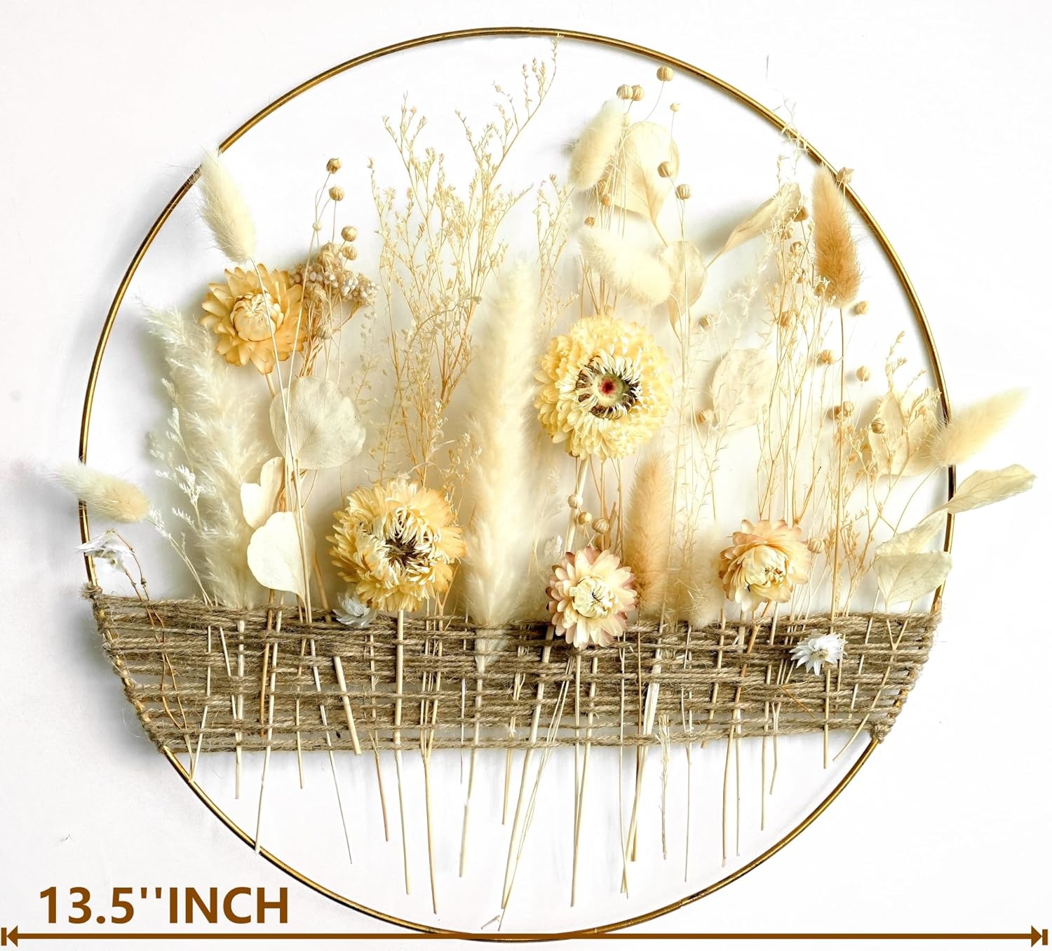 Boho Hoop with Earthy Beige Flowers for Natural Interiors