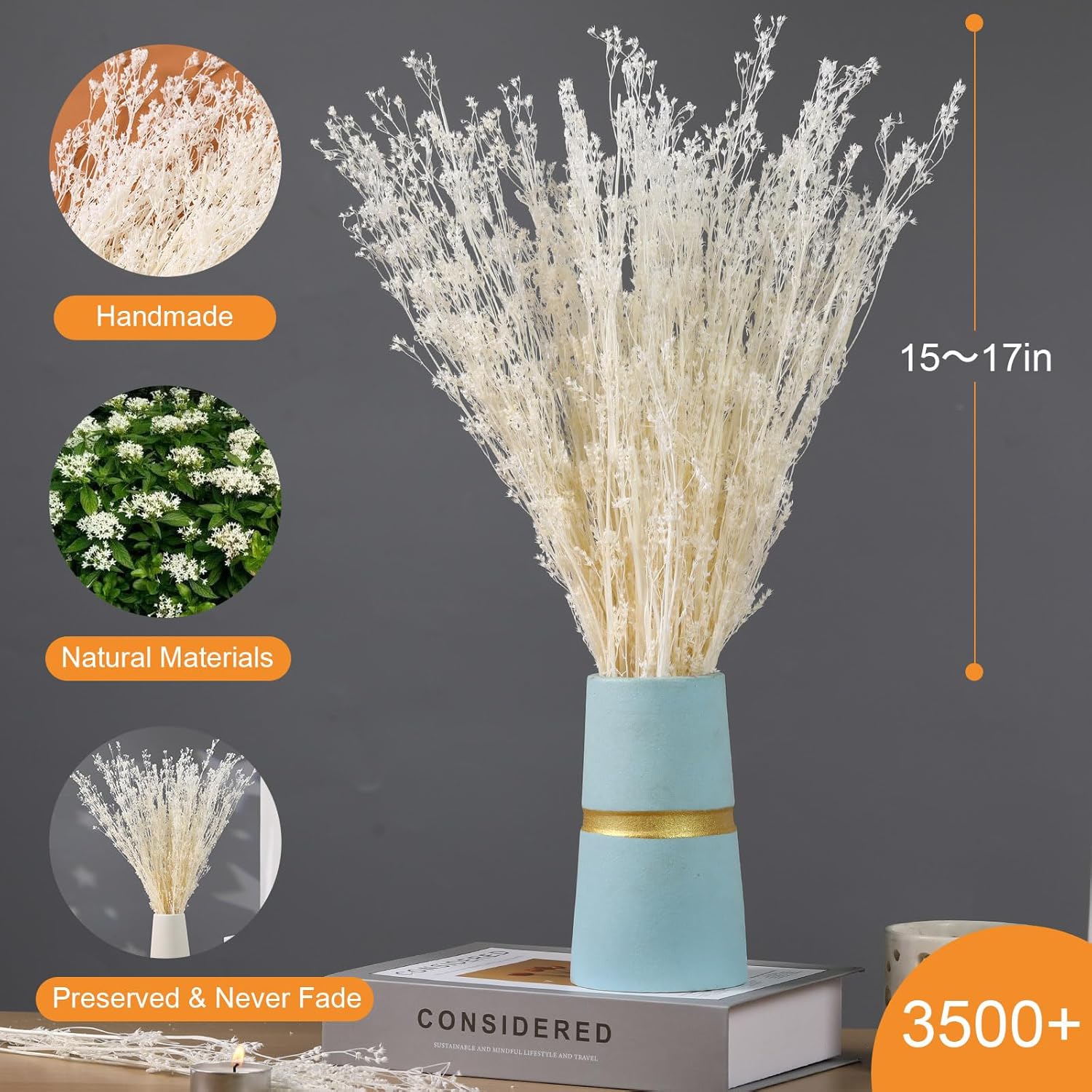 Tavkite Dried White Babys Breath Bouquet 17 Inch