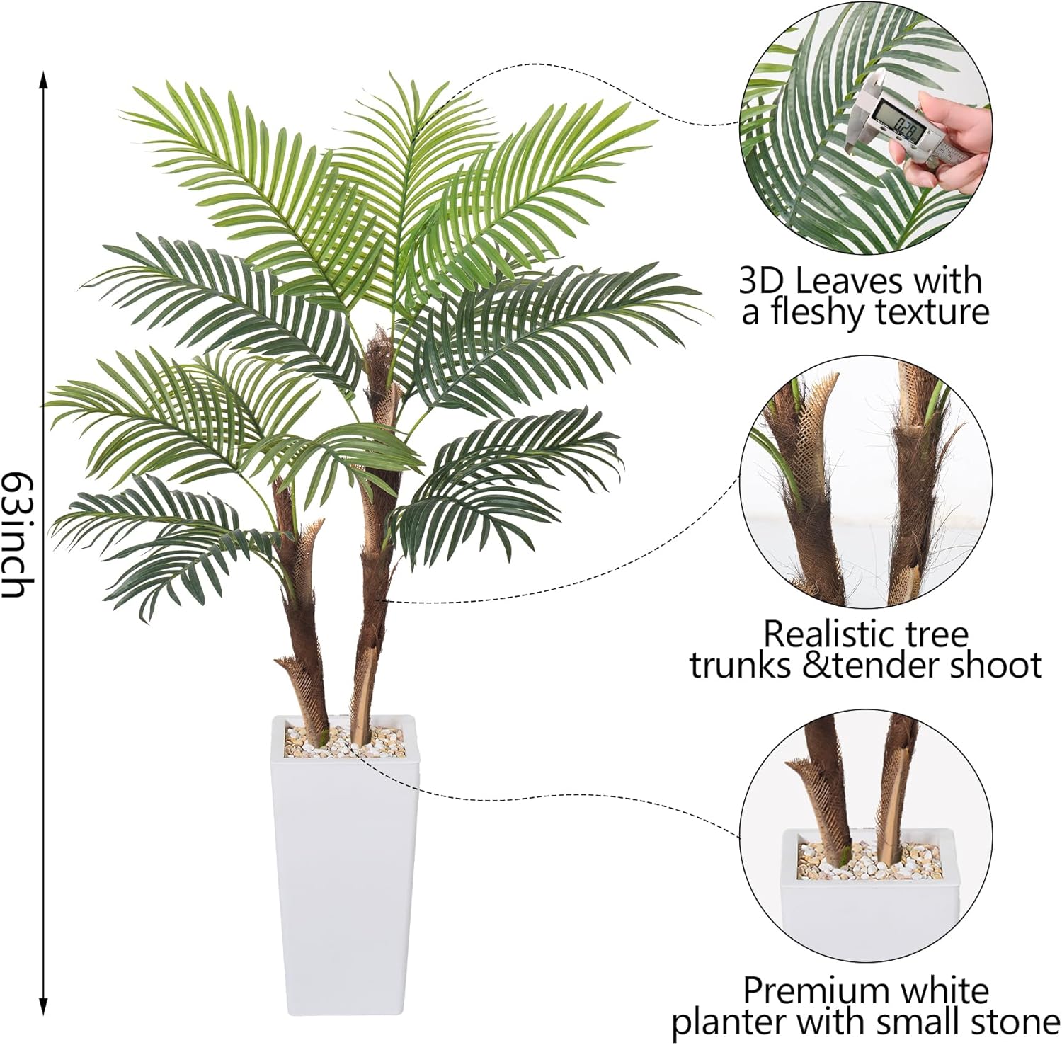 5FT Artificial Palm Tree with Realistic Fiber Trunk and White Planter