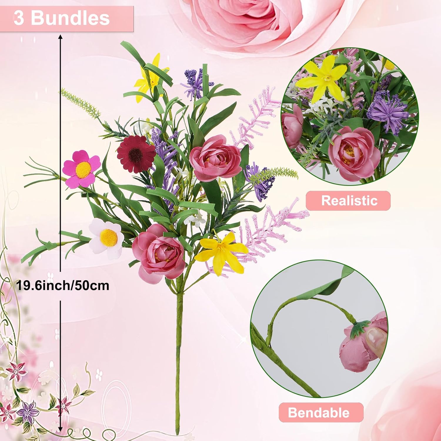 GTIDEA 3 Bundle Artificial Flowers Bouquet Decor