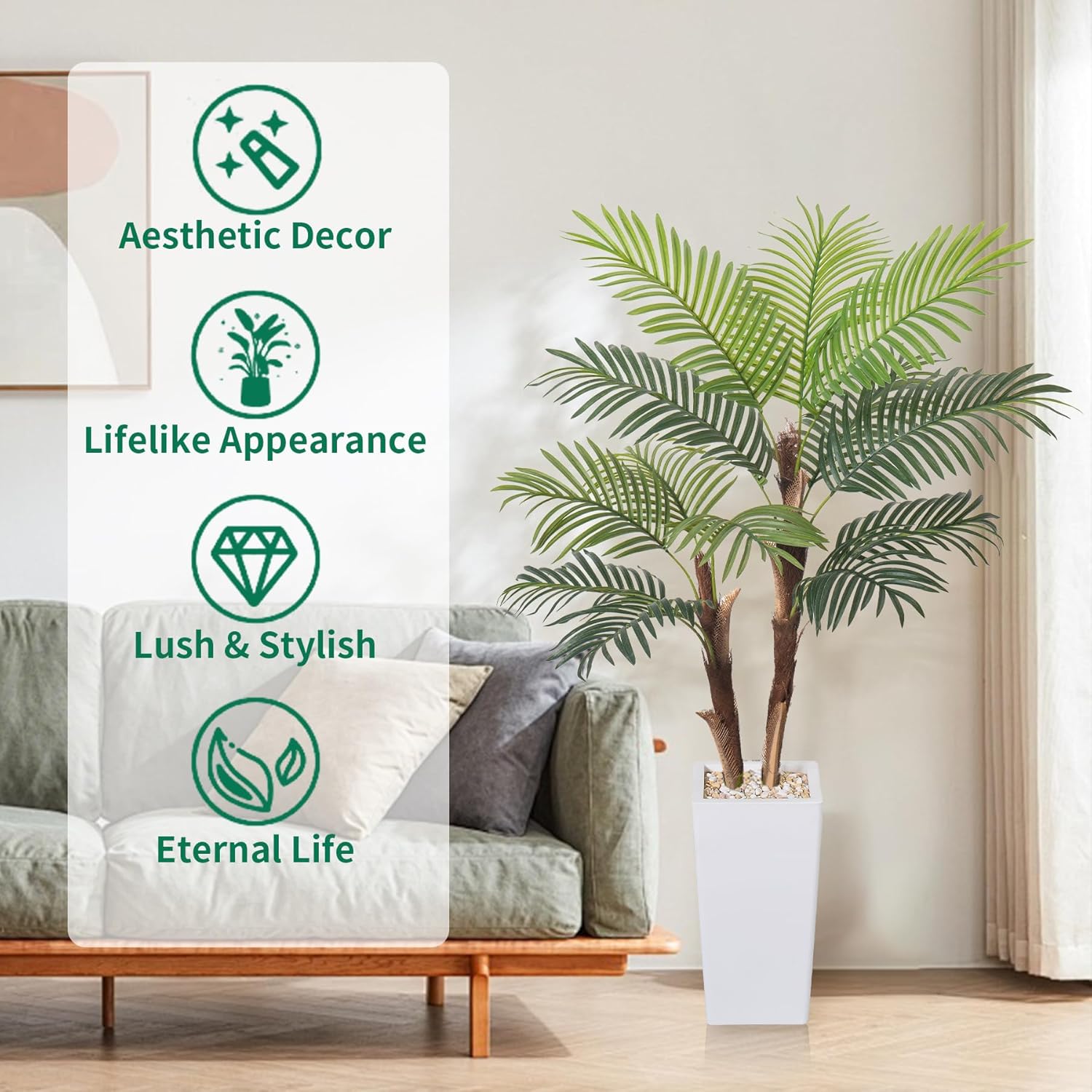 5FT Artificial Palm Tree with Realistic Fiber Trunk and White Planter