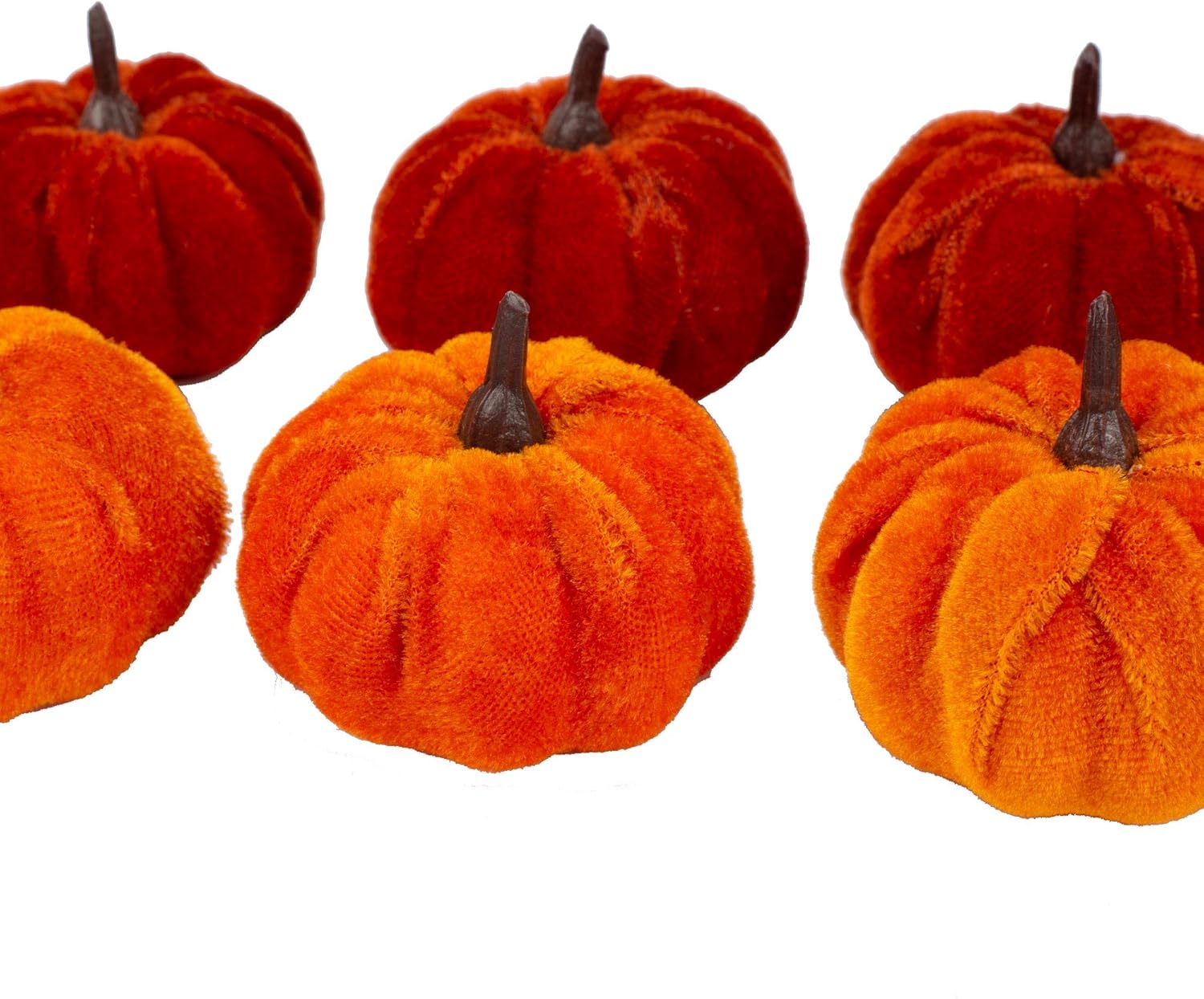 12 Pcs Artificial Orange Velvet Pumpkins Fall Decorations