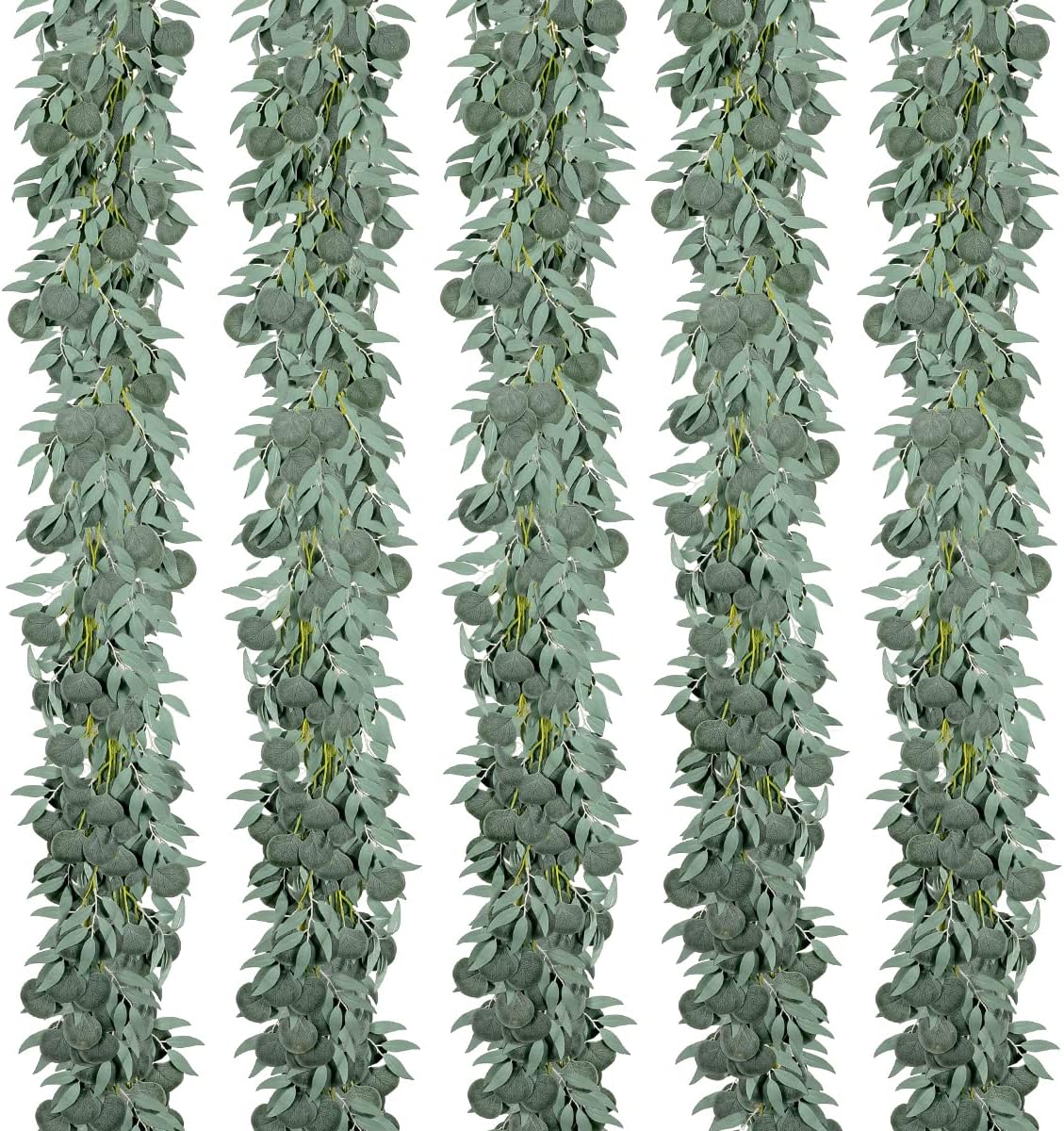 Kisflower 5 Pack Green Eucalyptus Garland with Willow Leaves