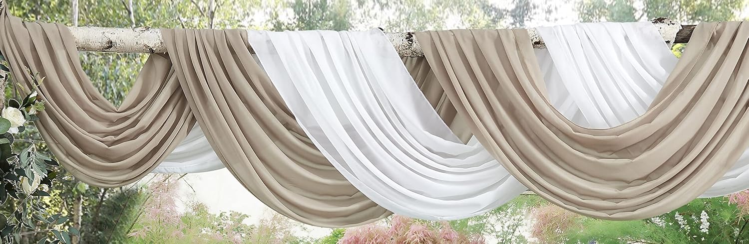 Warm Home Designs White Brown Chiffon Wedding Arch Drapery Fabric 24 Feet