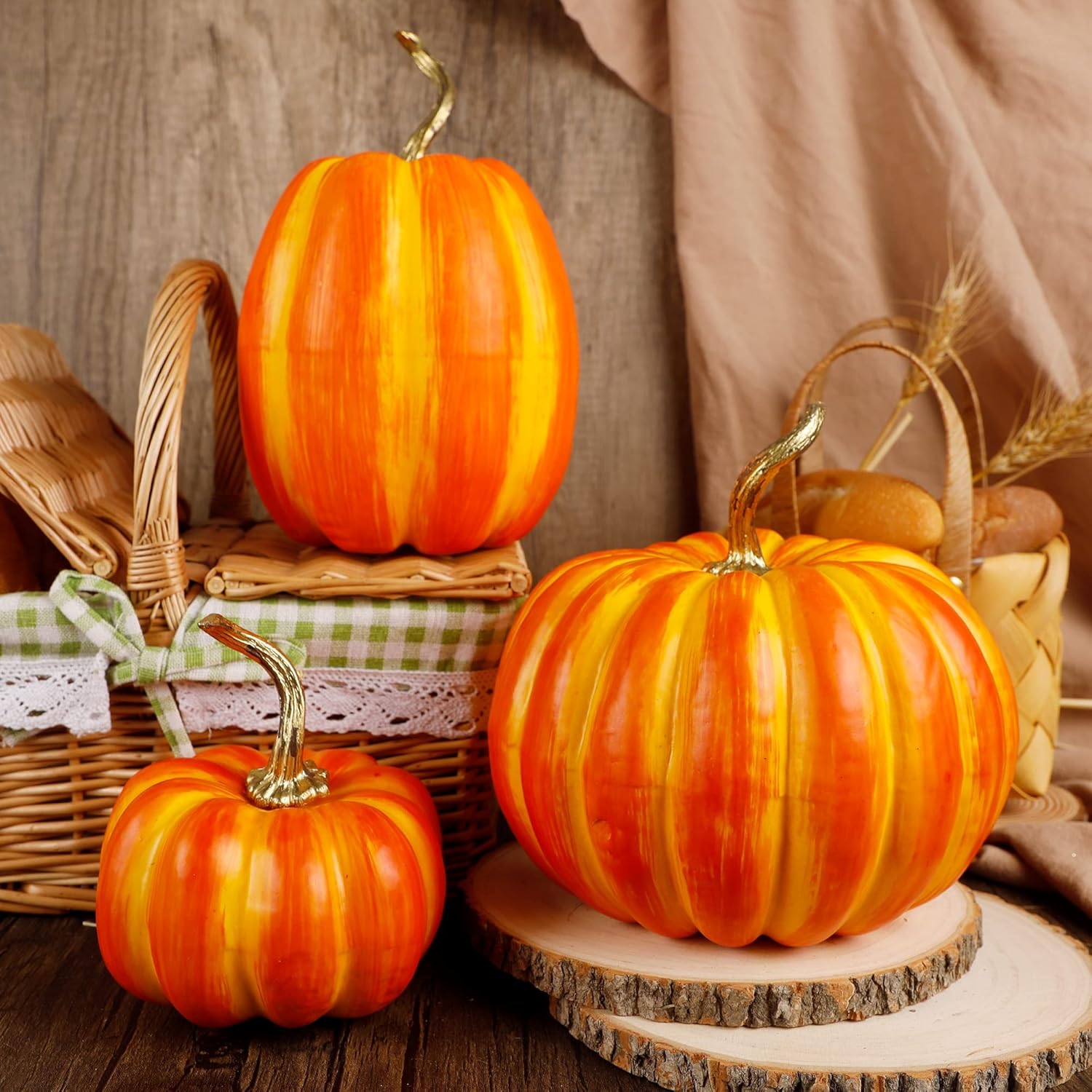 Winemana 3 Pcs Artificial Pumpkins Fall Decorations