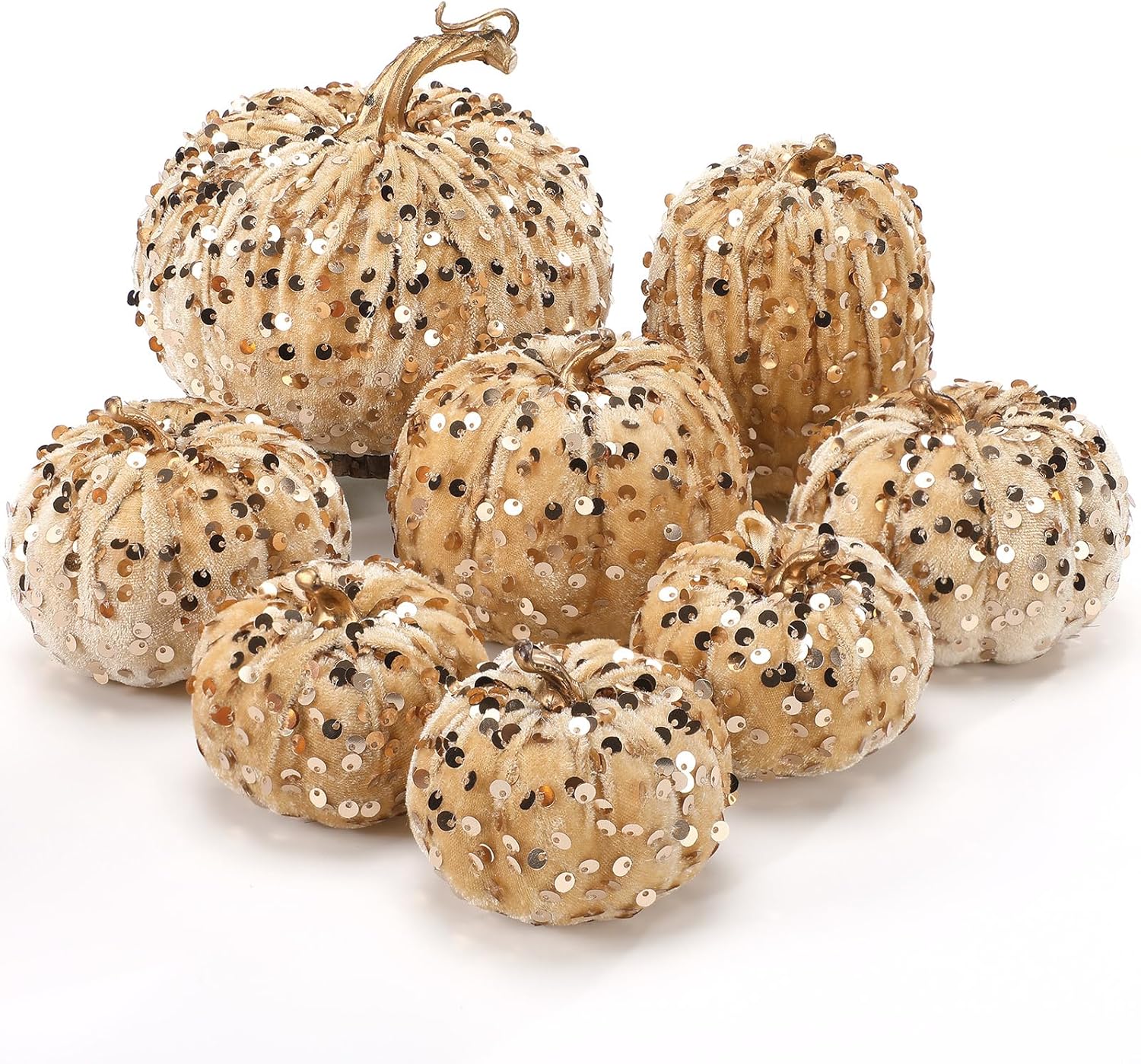 Beeveer 8 Pcs Glitter Velvet Pumpkin Decor Set