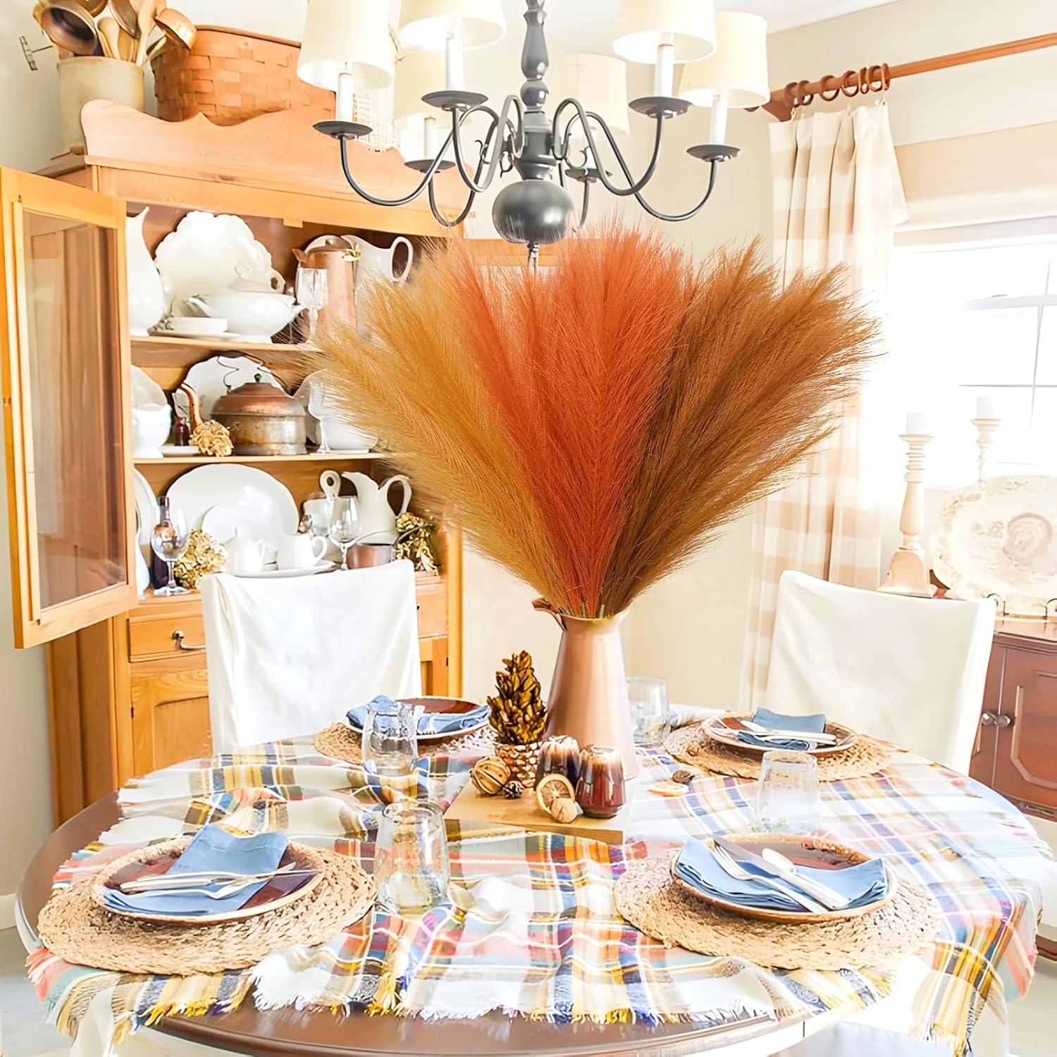 Agusbagli 30pcs Orange Pampas Grass Vase Filler