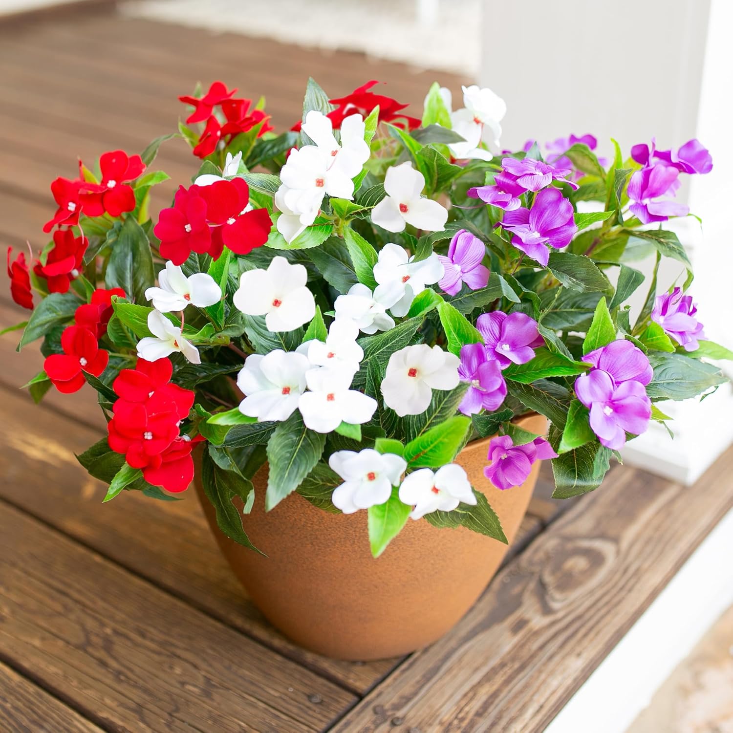 HyeFlora Artificial Impatiens Flowers 3PCS Outdoor Decor