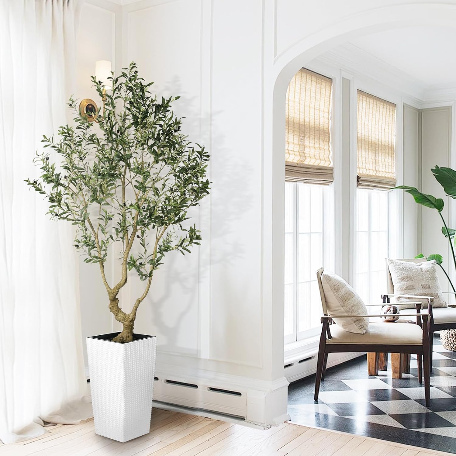 LYERSE Olive Tree 7 Feet Artificial with White Planter