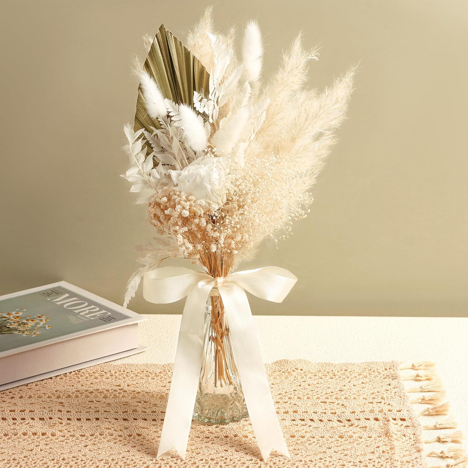 VAIPI Dried Flowers Bouquet with Vase Boho Decor