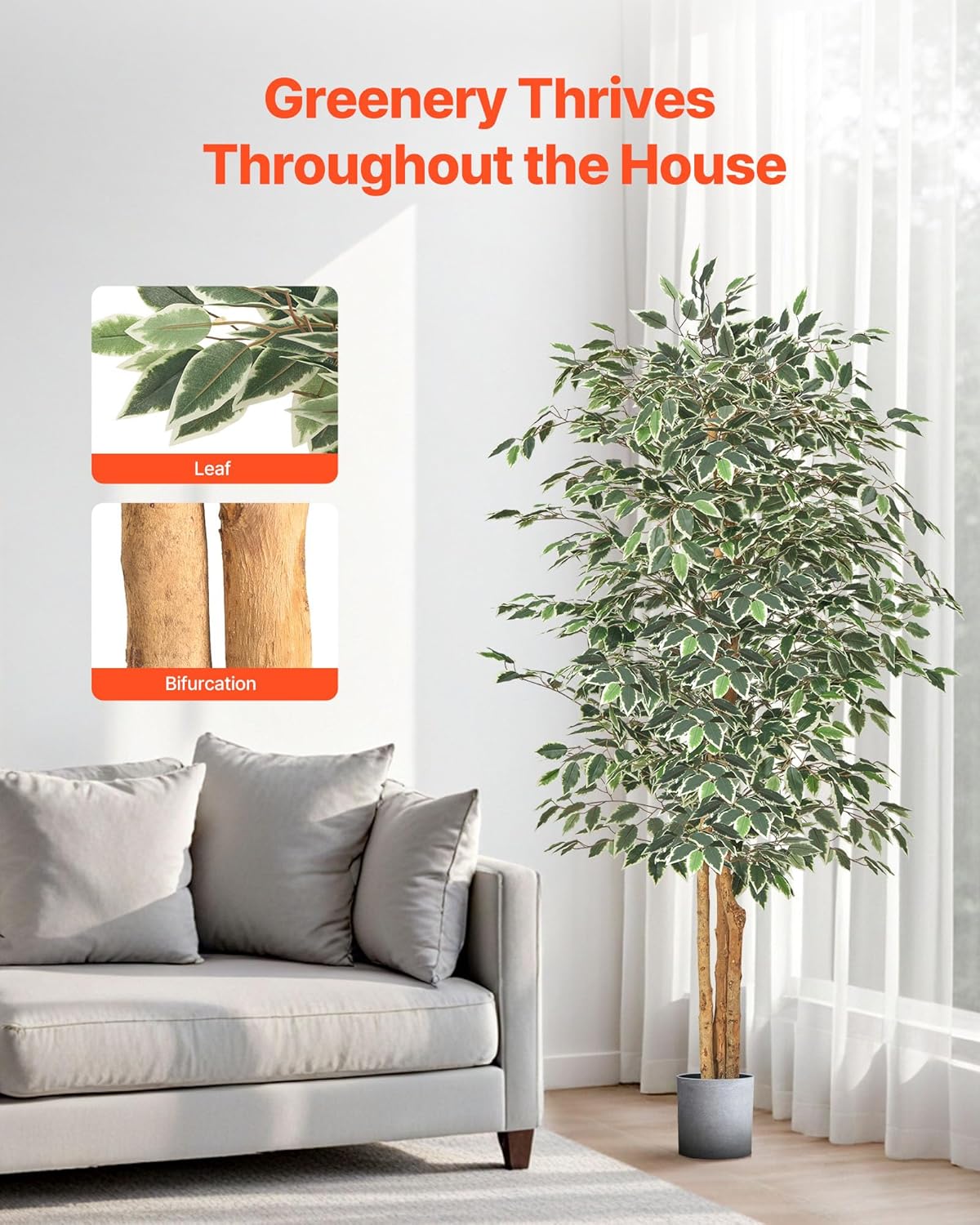 VEVOR 6FT Artificial Ficus Tree with Black Pot