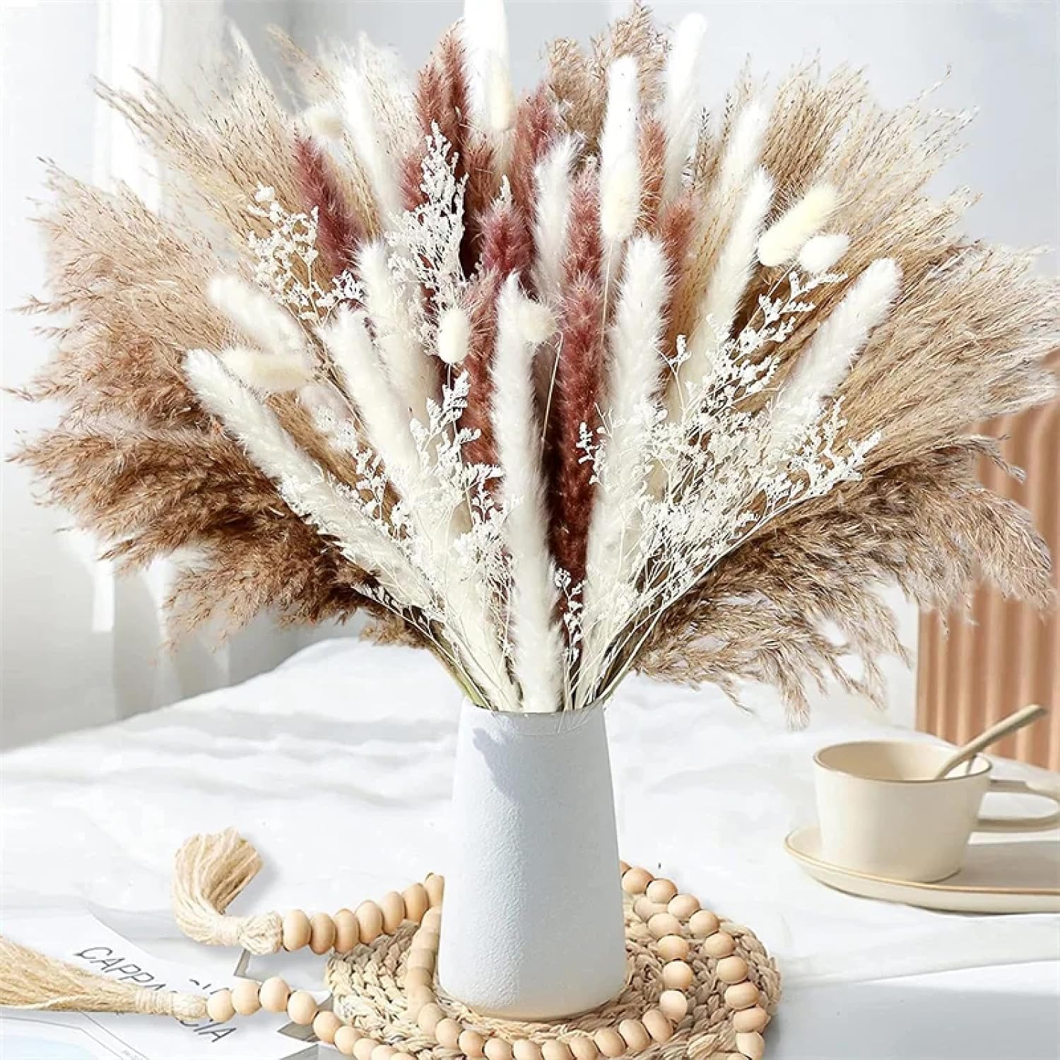 Artificial Pampas Grass Bouquet 50Pcs Gray Boho Decor