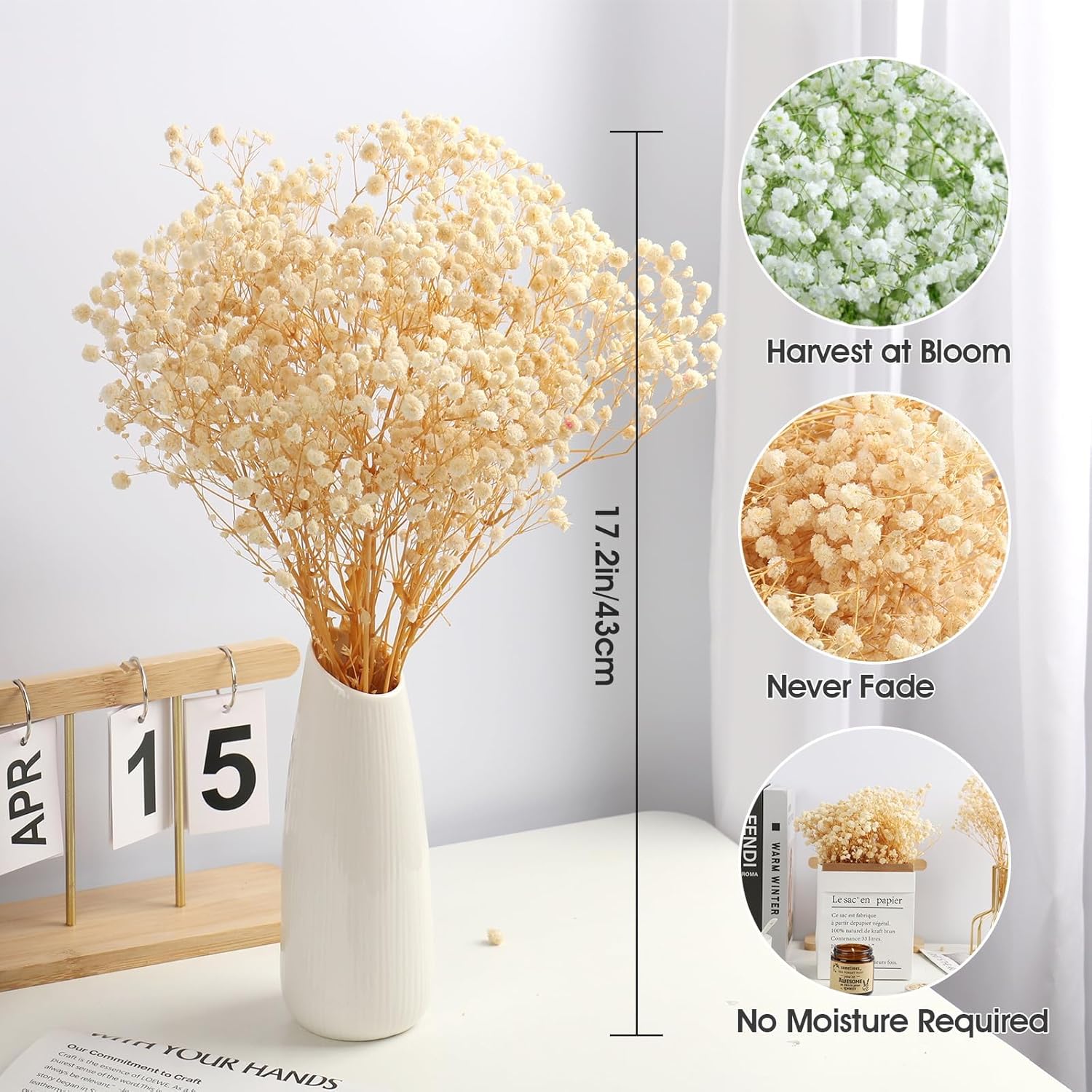 MIHUAGE Dried Flowers Bundles White Babys Breath Gypsophila Wedding Decor