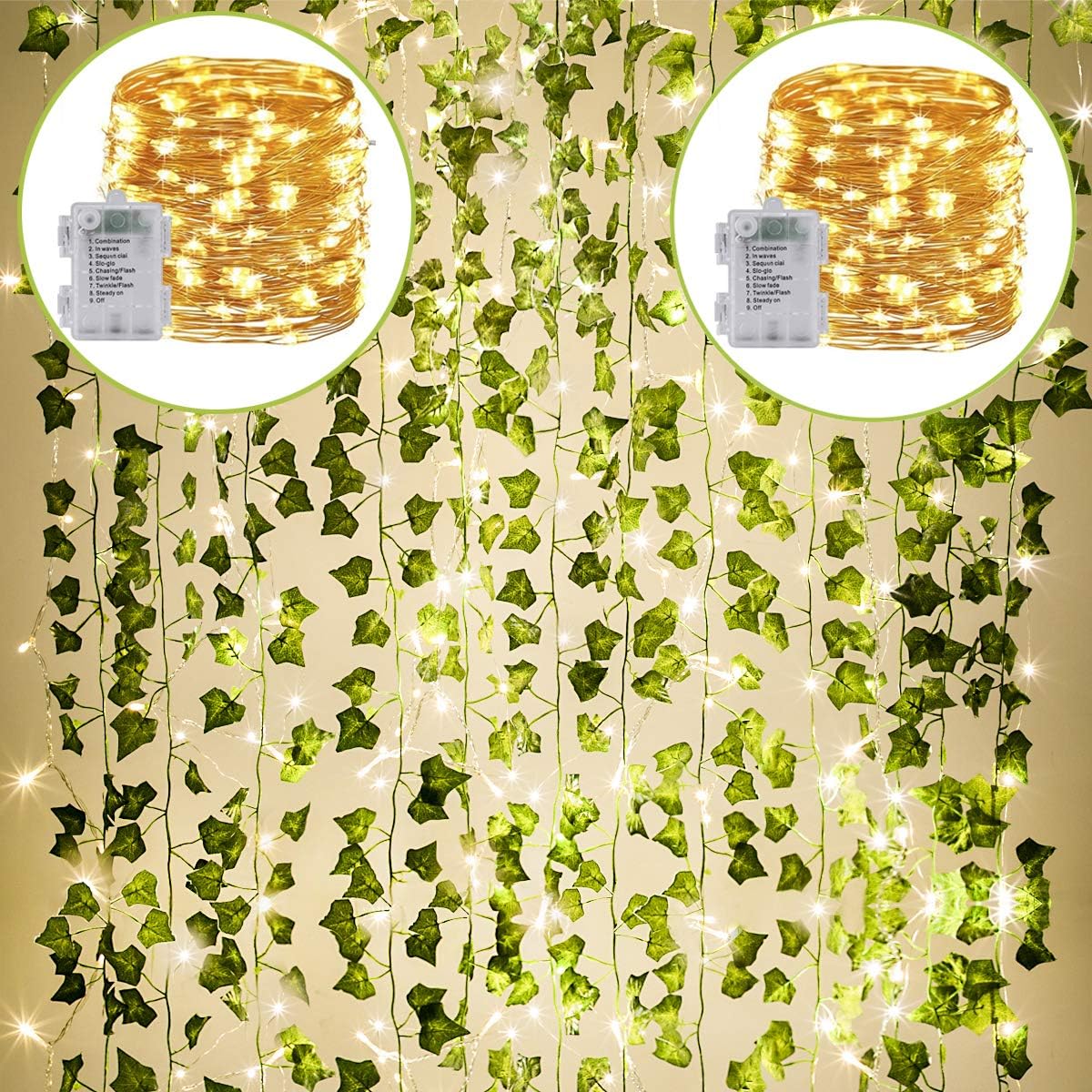 KASZOO 24Pack Artificial Ivy Garland with LED Lights