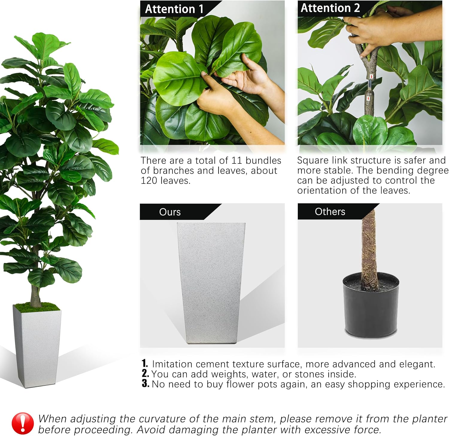 Artificial Fiddle Leaf Fig Tree 6ft with White Planter