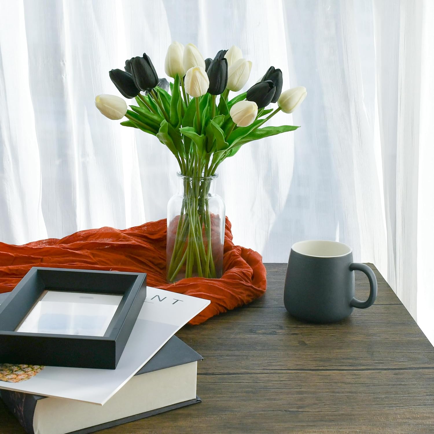 Mandys Artificial Tulips 20 Stems 135 Inch Black and White Faux Flowers