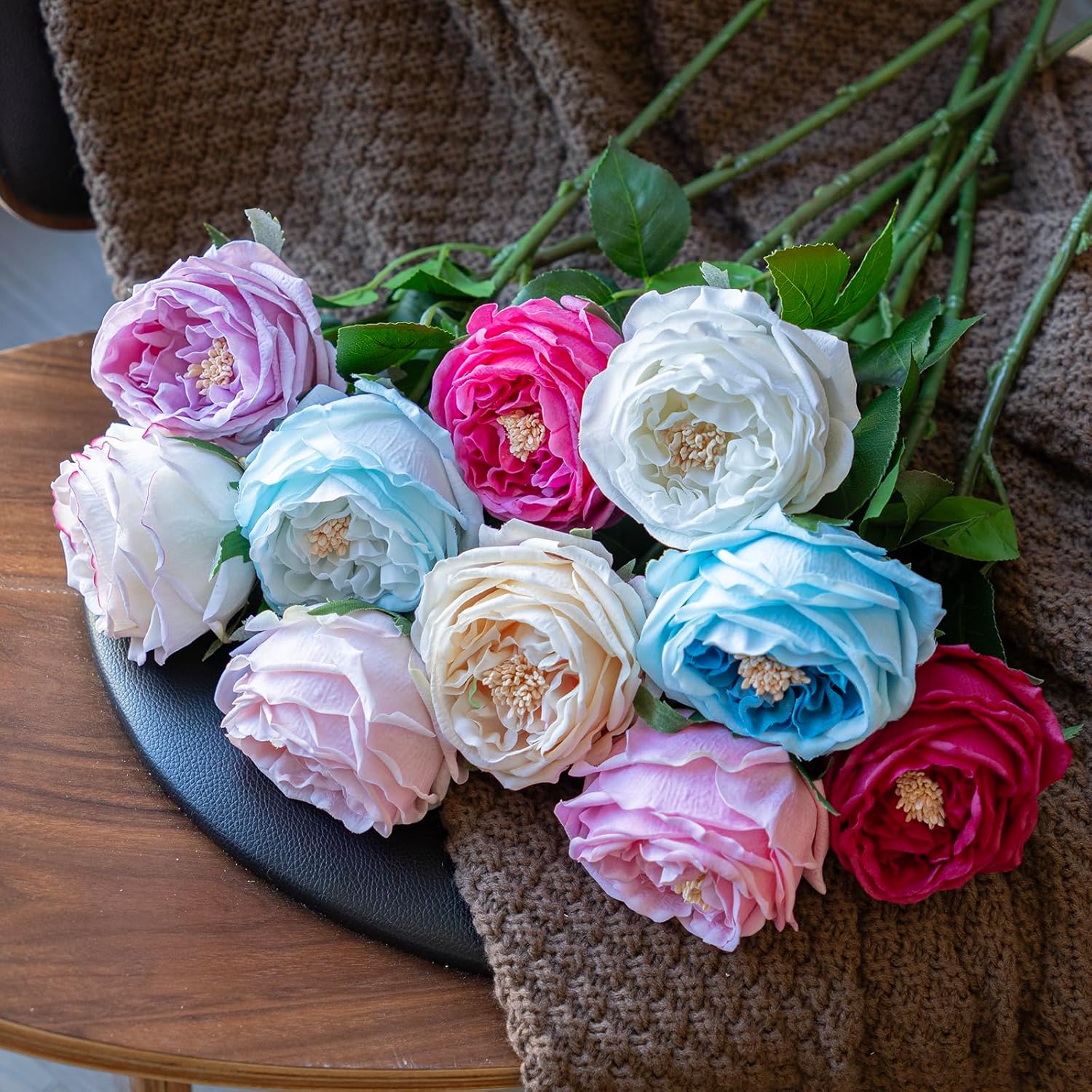Vivid Pink Roses Peonies Artificial Flowers 4pcs