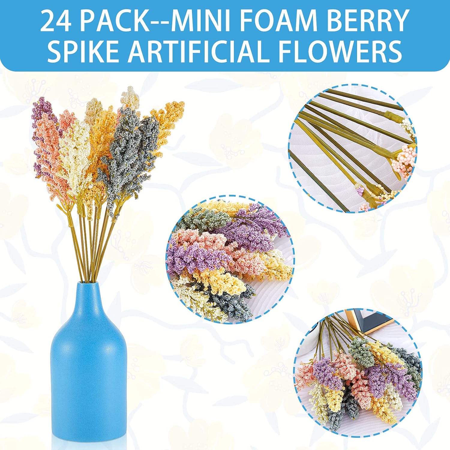WILLBOND 24 Pcs Artificial Vanilla Flowers Pastel Foam Bouquet Decor