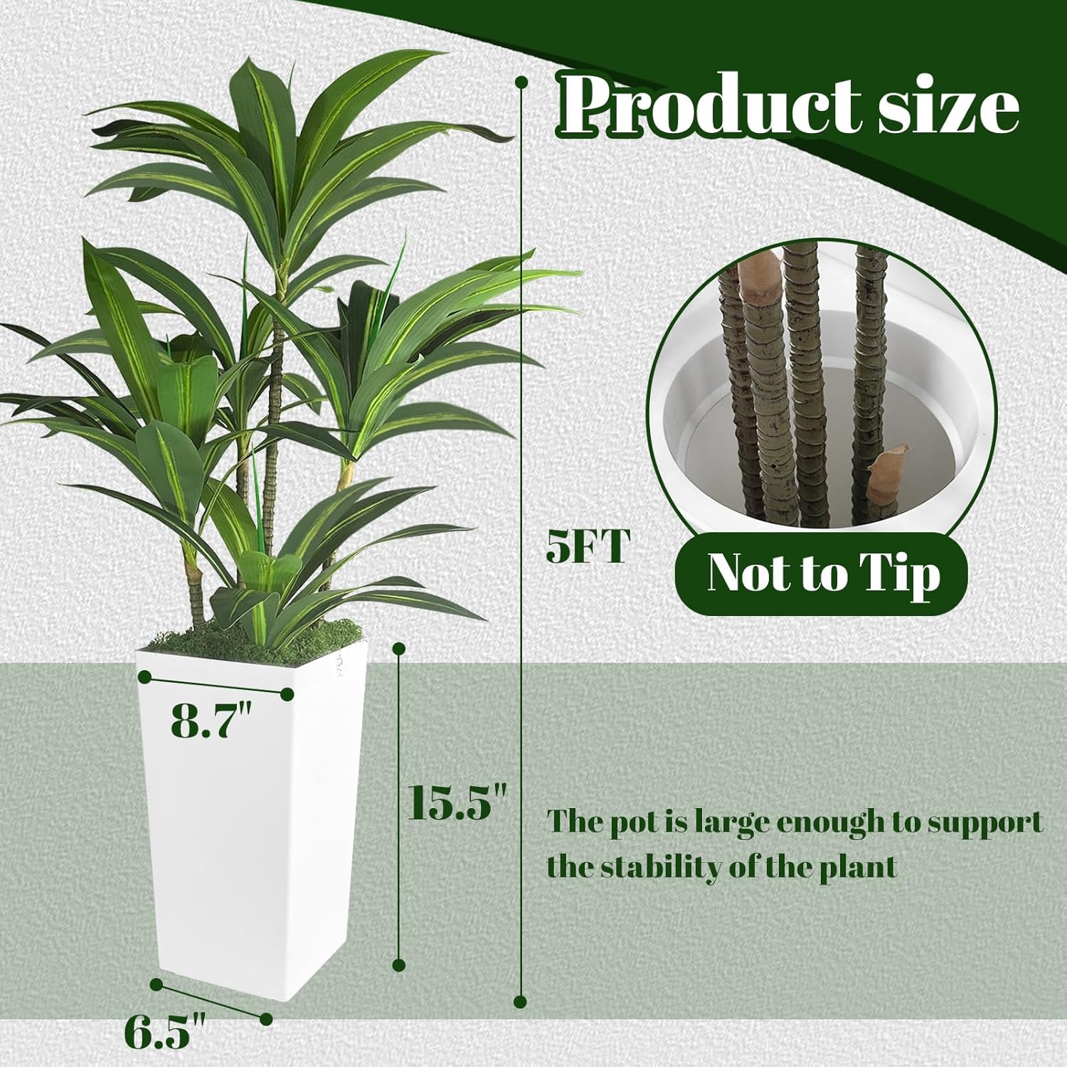Realistic Artificial Dracaena Tree 5FT with White Planter