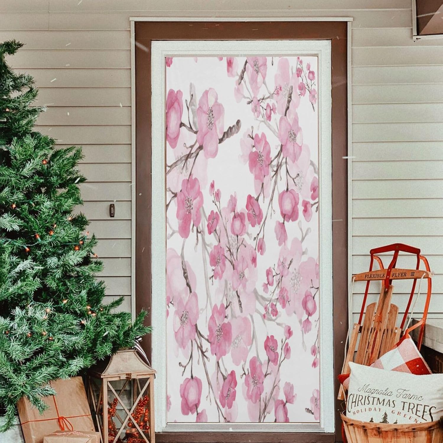 Susiyo Watercolor Cherry Blossom Halloween Door Cover