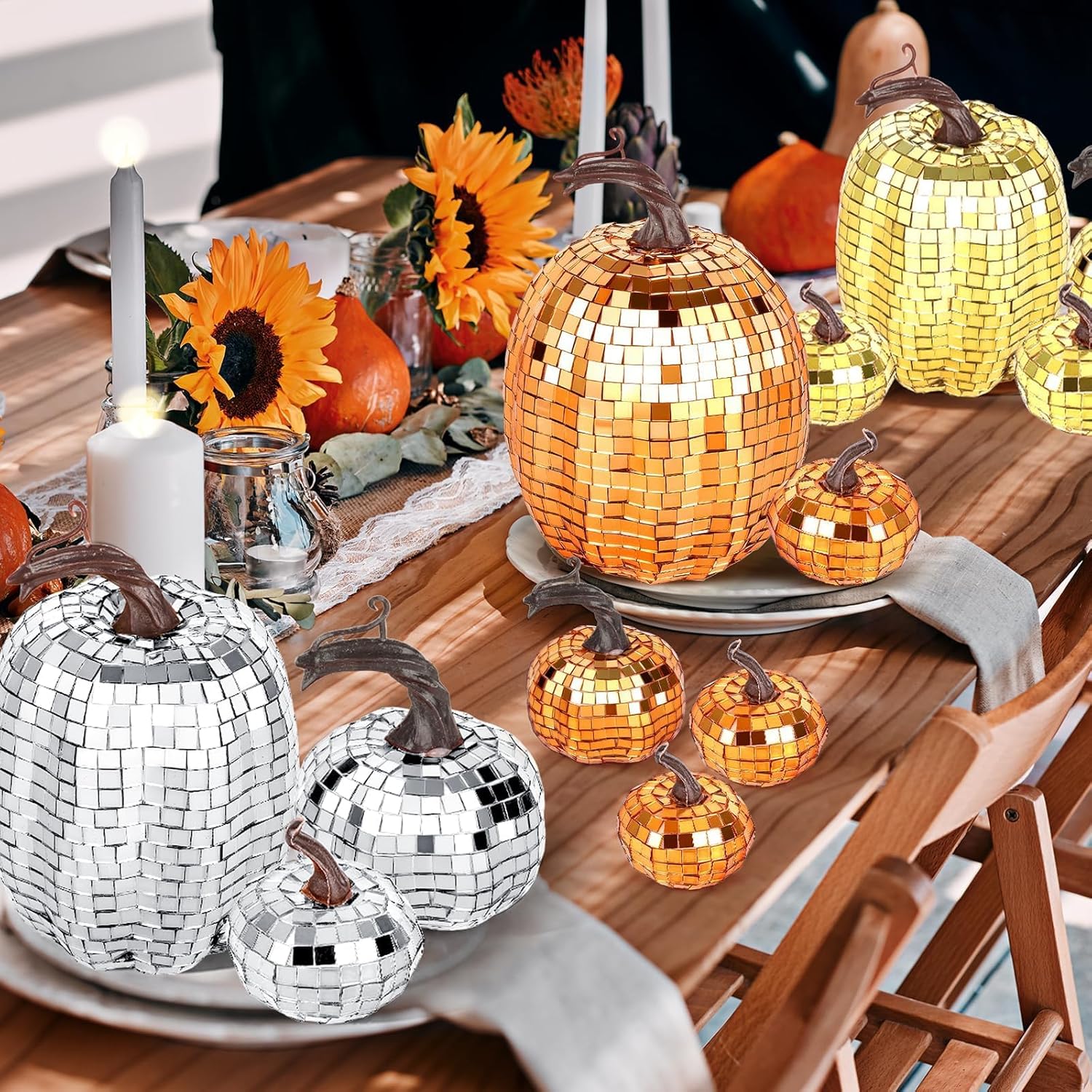 12 Pcs Artificial Disco Glitter Pumpkins Decor