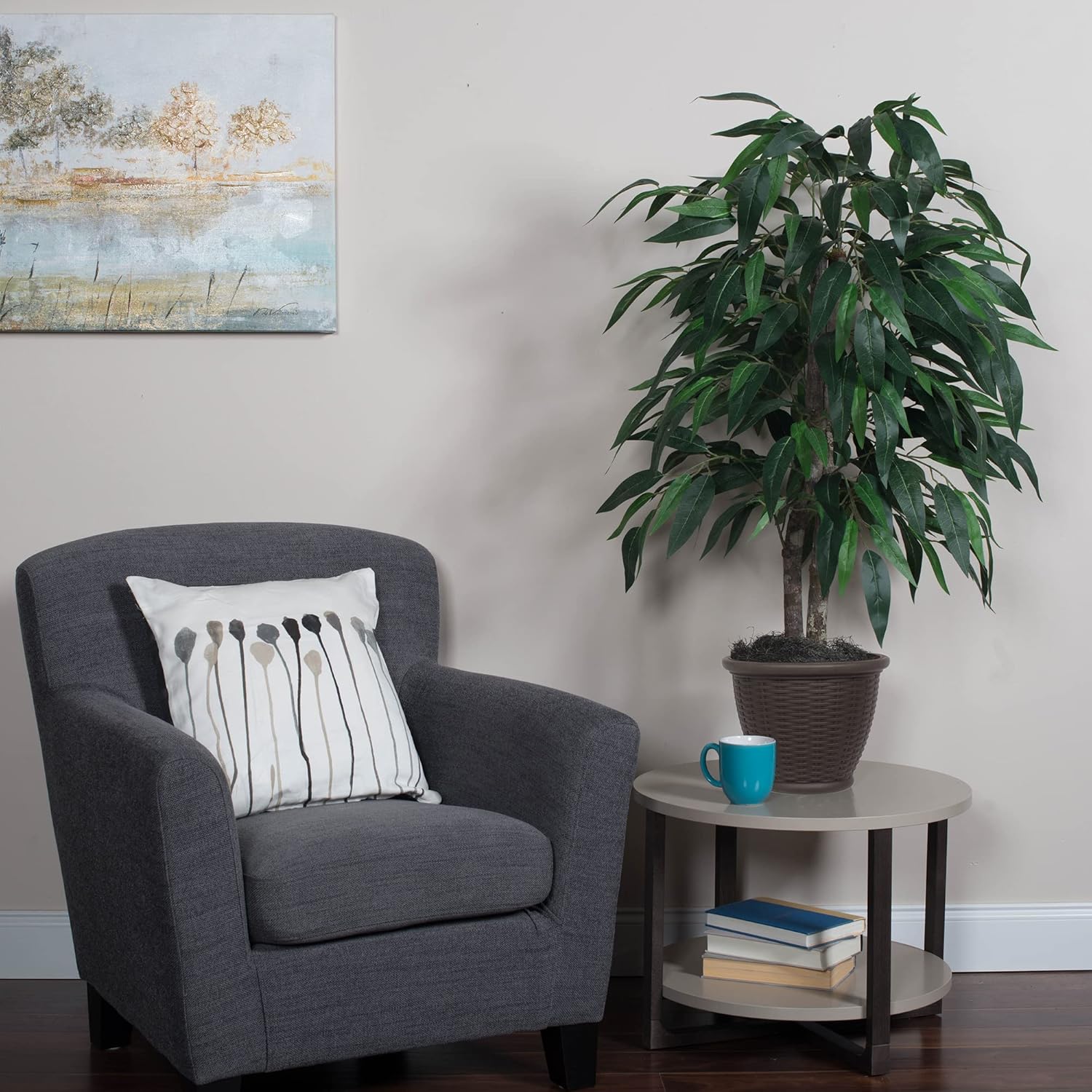 Vickerman 4 Foot Indoor Artificial Mango Bush with Rattan Container