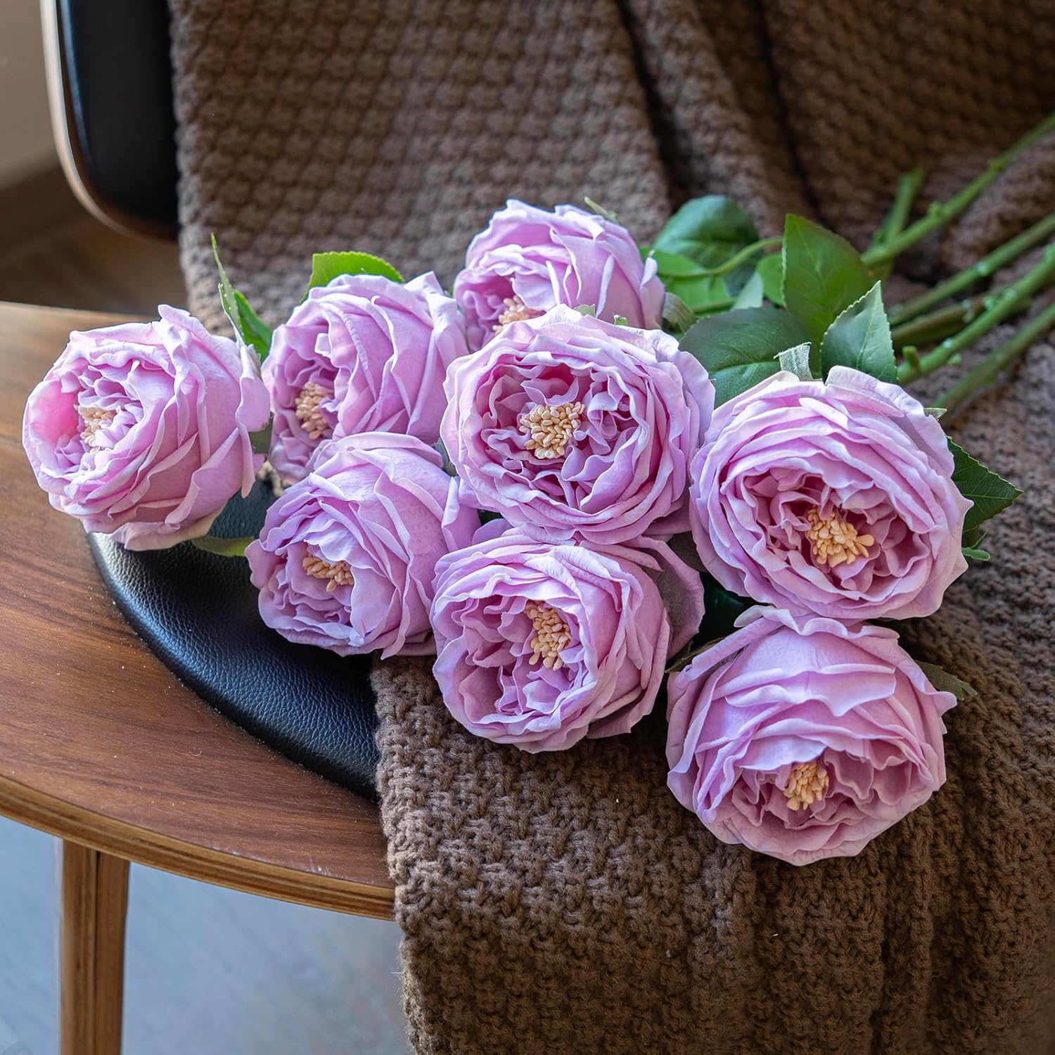 Vivid Pink Roses Peonies Artificial Flowers 4pcs