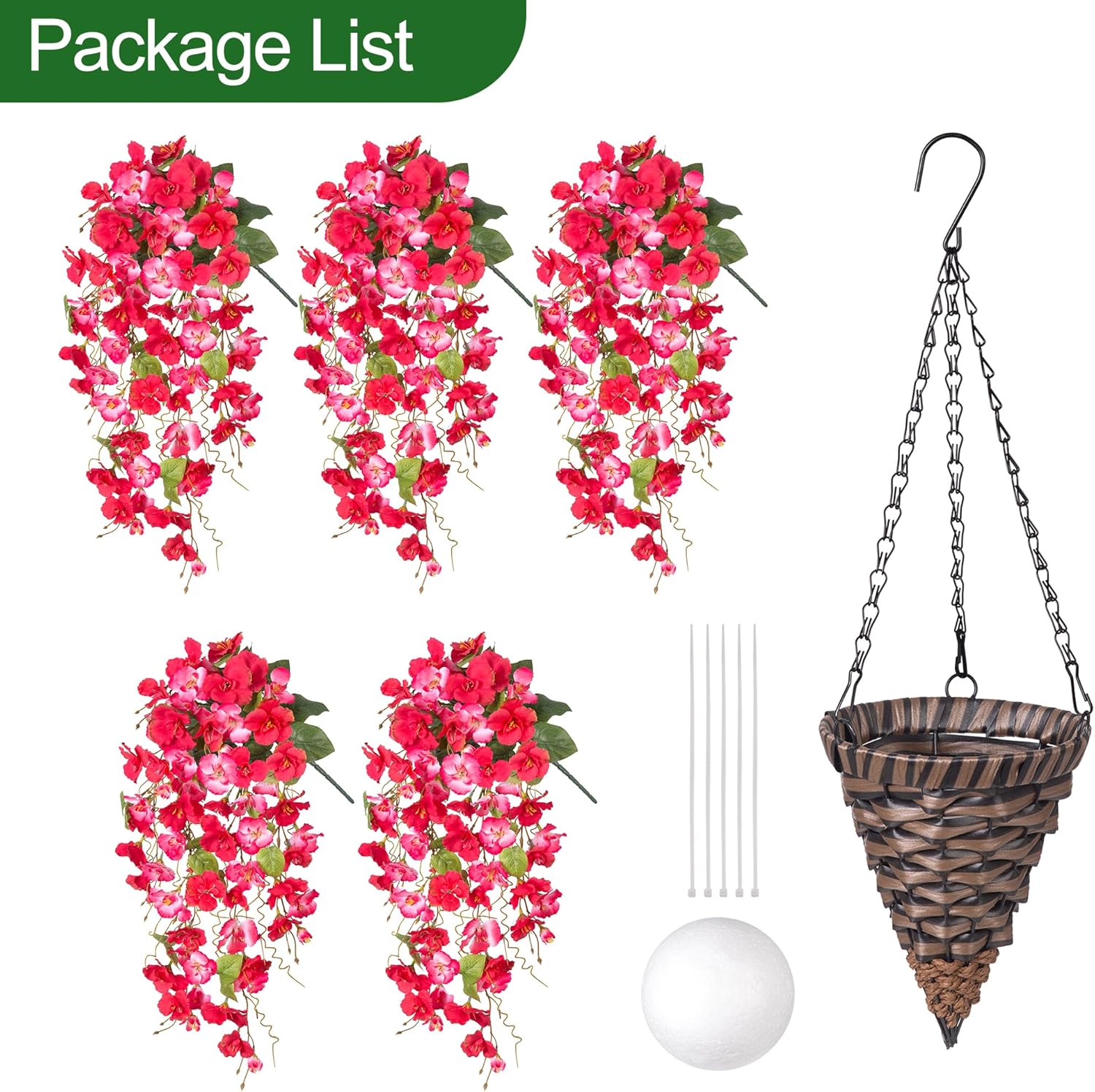 HyeFlora Fake Hanging Hibiscus Flower Basket RedPink