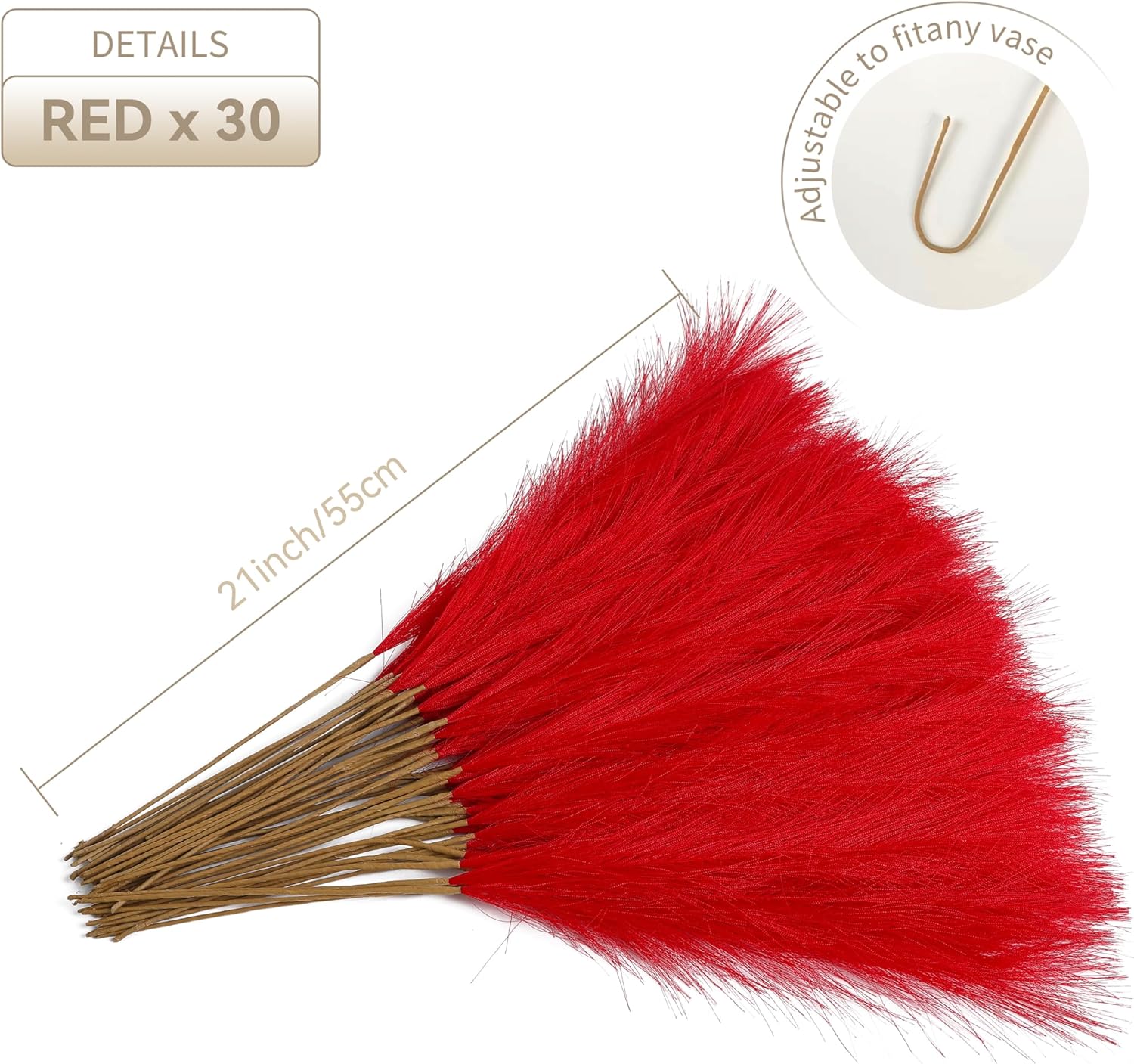 30pcs 22 Red Faux Pampas Grass Decor